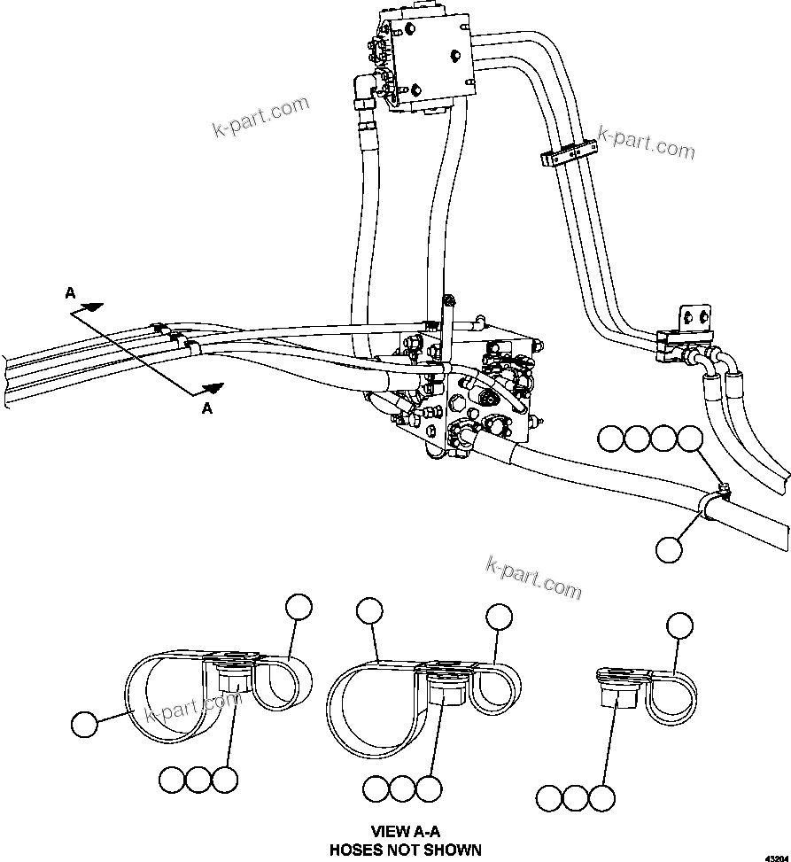 Komatsu parts book diagram for AFE57-GU 830E-1AC S/N A40884 - A40887 & A40895 - A40899  MANTOS BLANCOS: BLEEDDOWN MANIFOLD PIPING  1/4