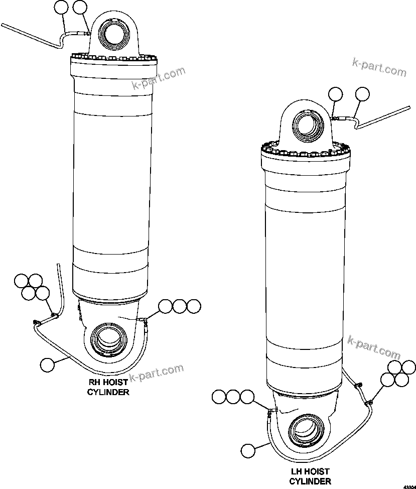 Komatsu parts book diagram for AFE57-GU 830E-1AC S/N A40884 - A40887 & A40895 - A40899  MANTOS BLANCOS: AUTOMATIC LUBRICATION - HOIST CYLINDERS