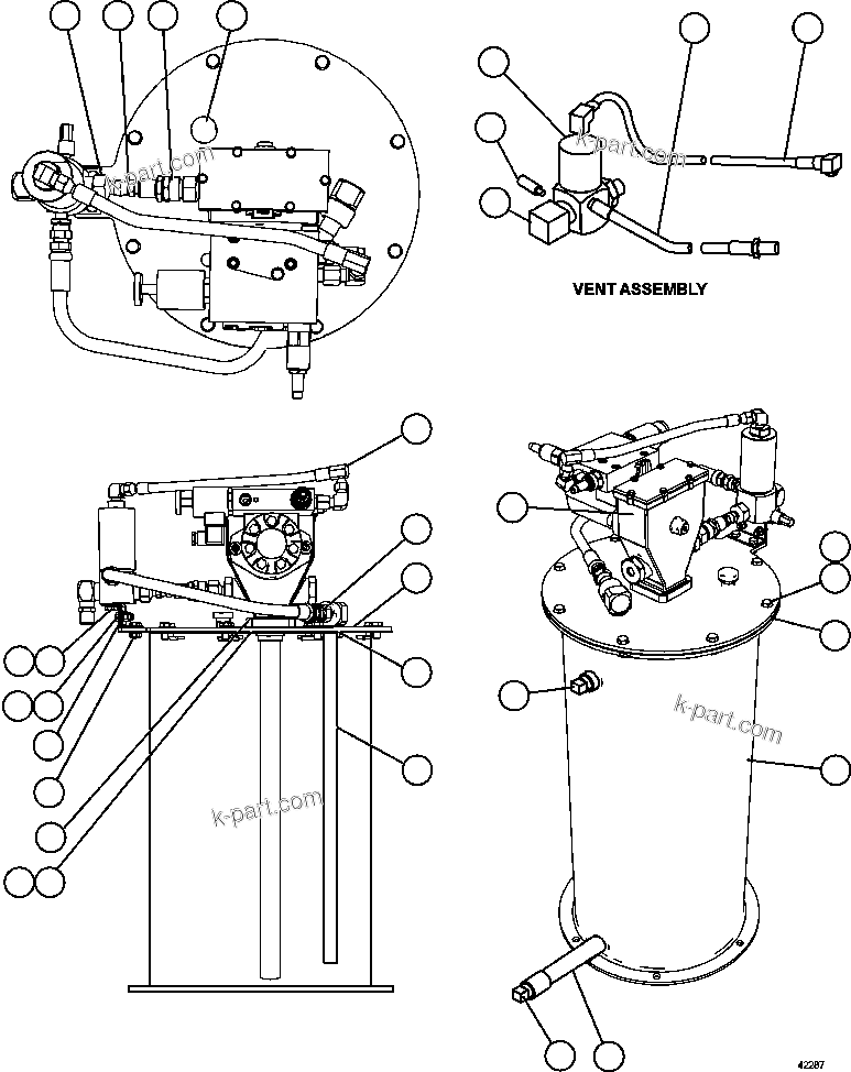 Komatsu parts book diagram for AFE57-GU 830E-1AC S/N A40884 - A40887 & A40895 - A40899  MANTOS BLANCOS: LUBE PUMP/CONTAINER ASSEMBLY        PC2373
