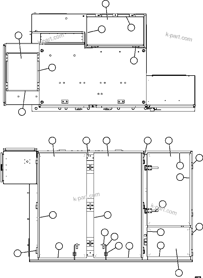 Komatsu parts book diagram for AFE57-GU 830E-1AC S/N A40884 - A40887 & A40895 - A40899  MANTOS BLANCOS: DOORS AND COVERS  1/2