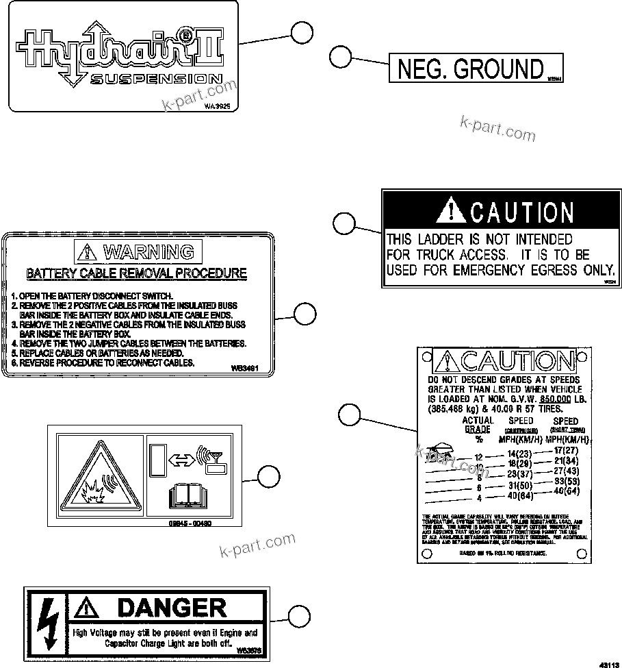 Komatsu parts book diagram for AFE57-GV 830E-1AC S/N A40890 & A40900  TECK CMO: DECALS & WARNINGS   4/5