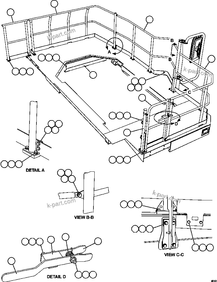 Komatsu parts book diagram for AFE57-GV 830E-1AC S/N A40890 & A40900  TECK CMO: LH DECK HANDRAILS