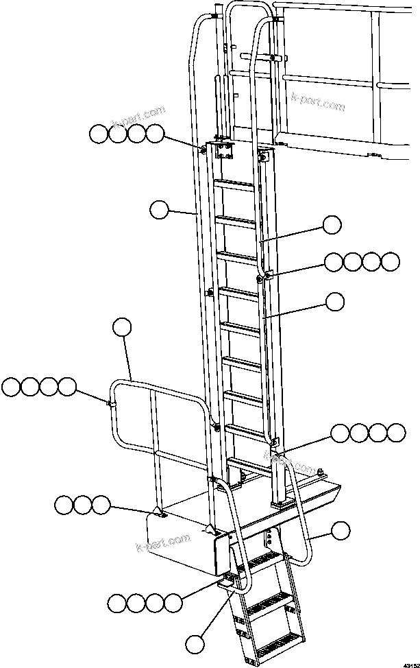 Komatsu parts book diagram for AFE57-GV 830E-1AC S/N A40890 & A40900  TECK CMO: LH LADDER HANDRAILS