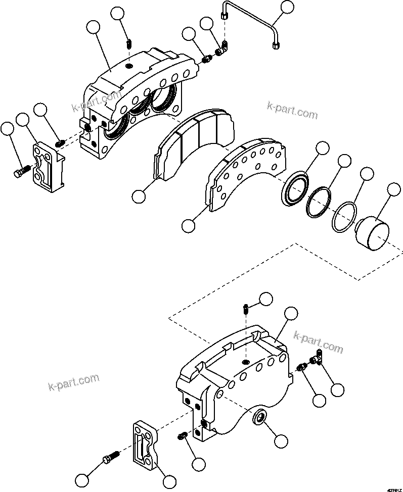 Komatsu parts book diagram for AFE57-GV 830E-1AC S/N A40890 & A40900  TECK CMO: FRONT DISC BRAKE ASSEMBLY (COLD WEATHER)    PC2020
