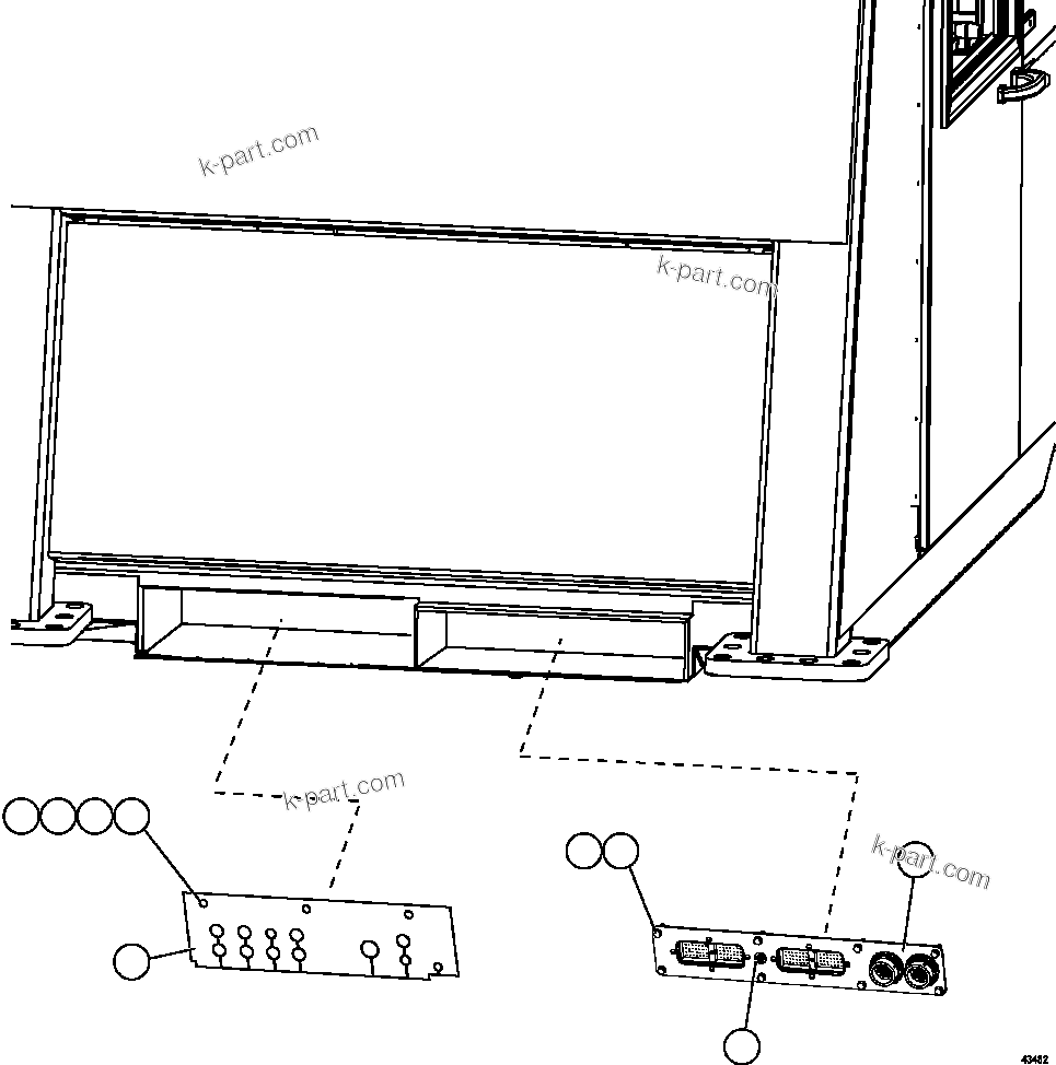 Komatsu parts book diagram for AFE57-GV 830E-1AC S/N A40890 & A40900  TECK CMO: CAB CONNECTOR PLATE AND HOSE FLAP