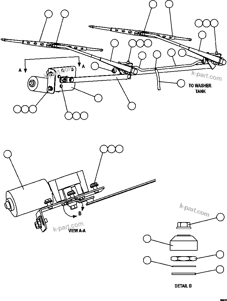 Komatsu parts book diagram for AFE57-GV 830E-1AC S/N A40890 & A40900  TECK CMO: WINDSHIELD WIPER/WASHER INSTALLATION