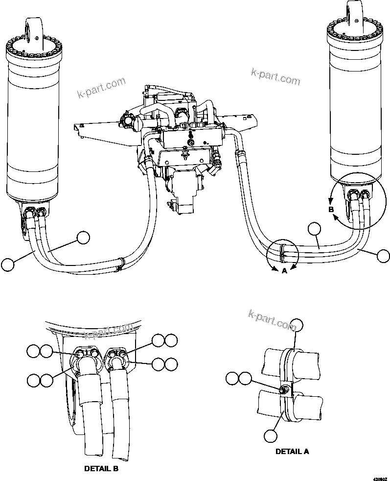 Komatsu parts book diagram for AFE57-GV 830E-1AC S/N A40890 & A40900  TECK CMO: HOIST CYLINDER PIPING