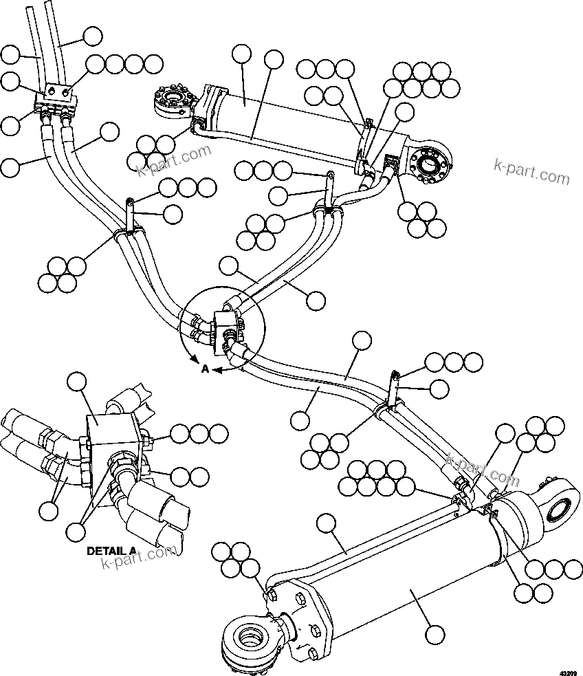 Komatsu parts book diagram for AFE57-GV 830E-1AC S/N A40890 & A40900  TECK CMO: STEERING CYLINDER PIPING
