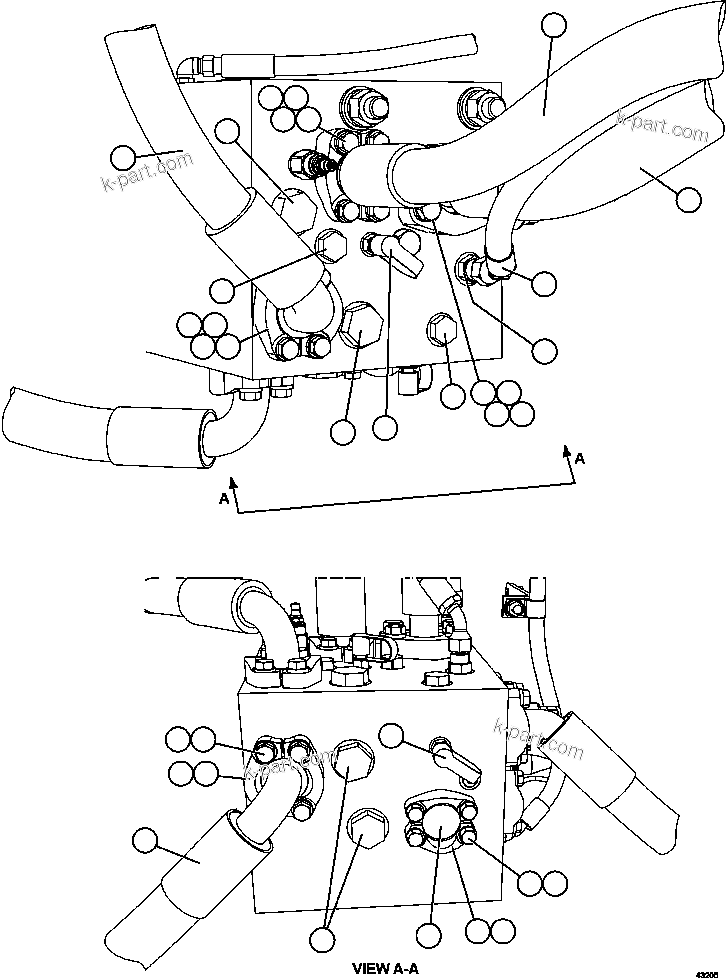 Komatsu parts book diagram for AFE57-GV 830E-1AC S/N A40890 & A40900  TECK CMO: BLEEDDOWN MANIFOLD PIPING  3/4