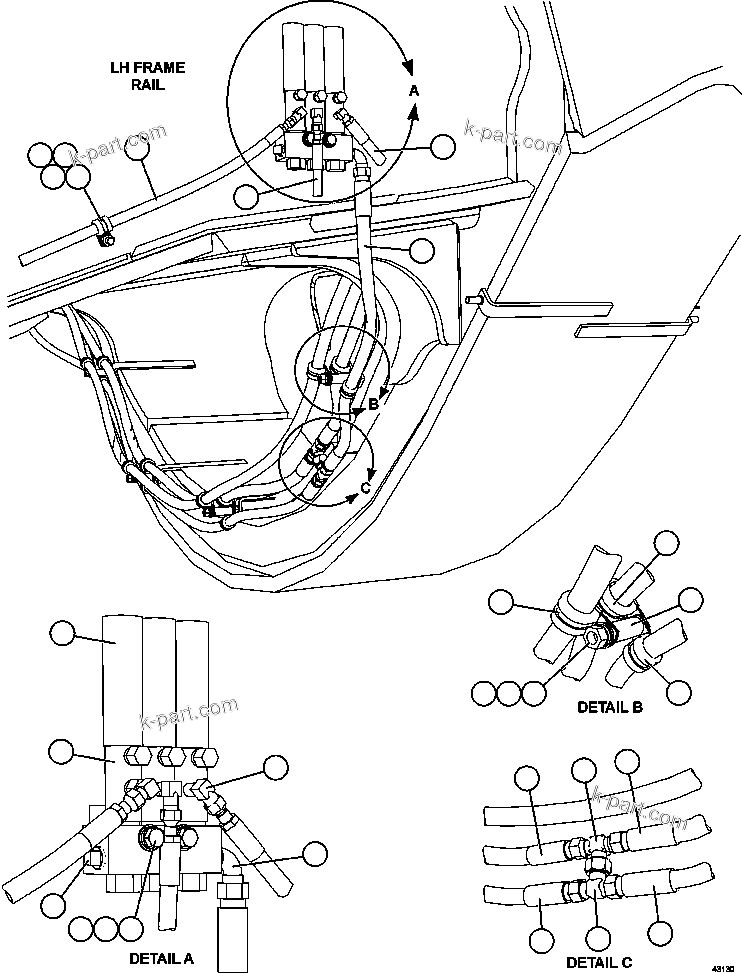 Komatsu parts book diagram for AFE57-GV 830E-1AC S/N A40890 & A40900  TECK CMO: AUTOMATIC LUBRICATION - LH FRAME RAIL PIPING   1/2