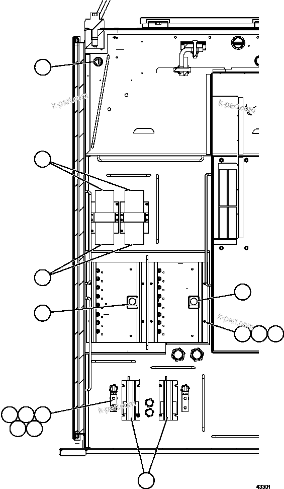 Komatsu parts book diagram for AFE57-GV 830E-1AC S/N A40890 & A40900  TECK CMO: CTRL CABINET - RIGHT COMPARTMENT 2/2  58E-43-00021
