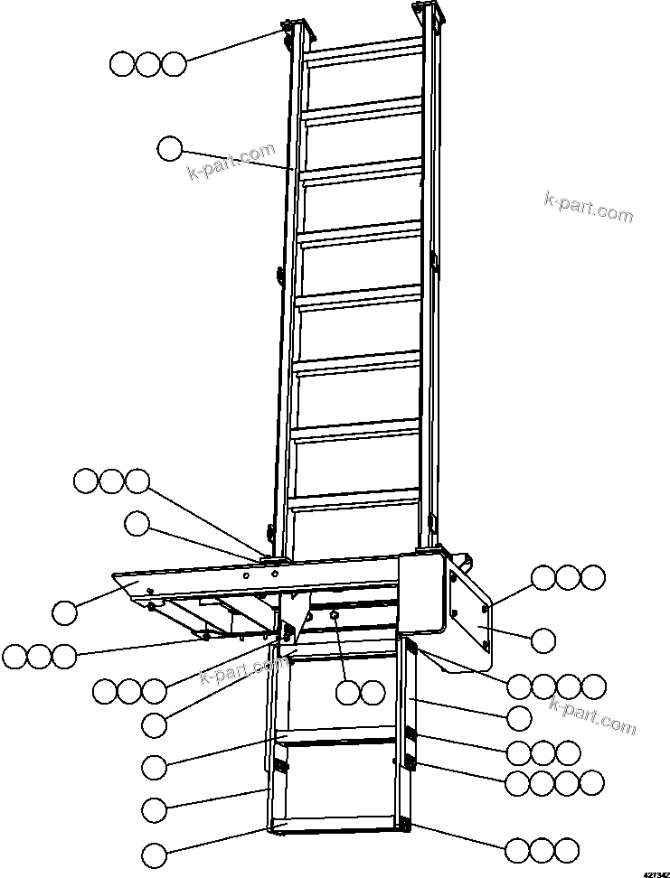 Komatsu parts book diagram for AFE57-HM 830E-1AC S/N A40953  UNITED TACONITE: RH LADDER & PLATFORM