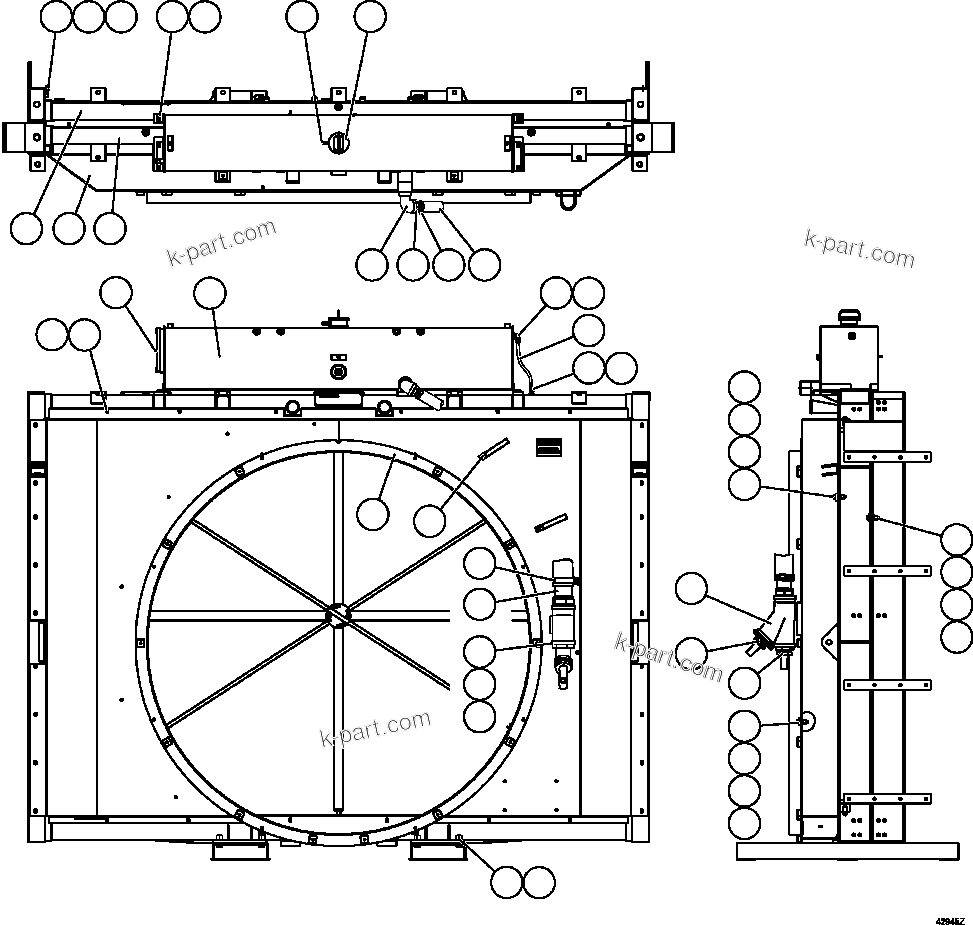 Komatsu parts book diagram for AFE57-HM 830E-1AC S/N A40953  UNITED TACONITE: RADIATOR & SHROUD ASSEMBLY     PC2800