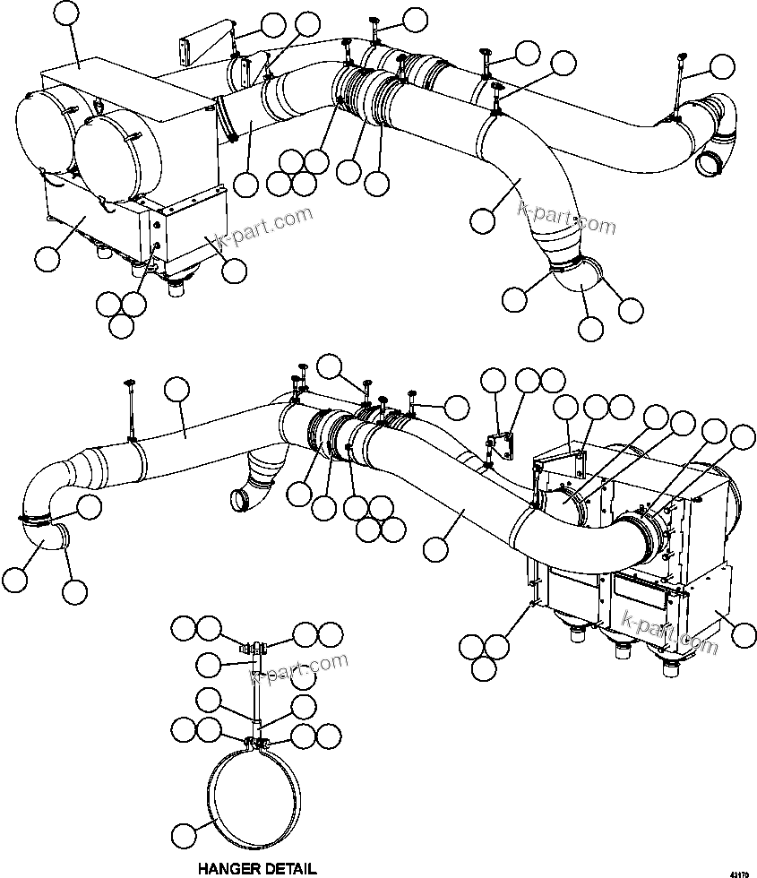 Komatsu parts book diagram for AFE57-HM 830E-1AC S/N A40953  UNITED TACONITE: RH AIR CLEANER PIPING