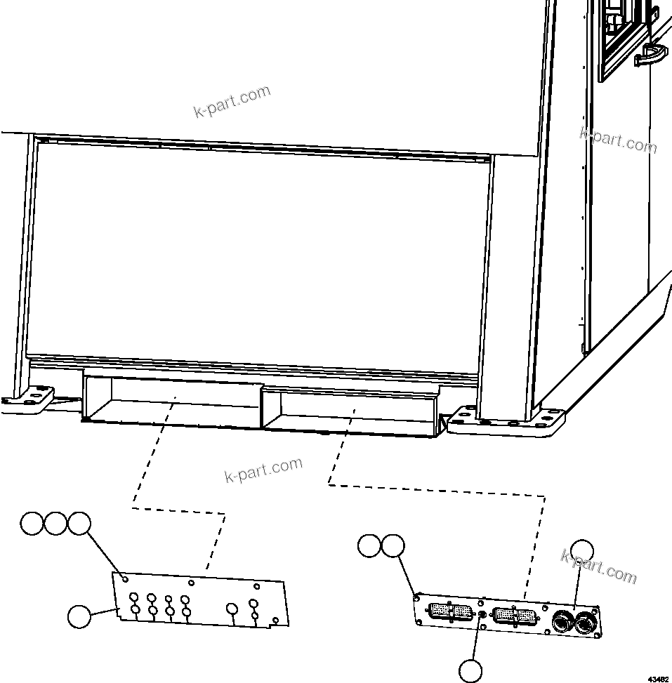 Komatsu parts book diagram for AFE57-HM 830E-1AC S/N A40953  UNITED TACONITE: CAB CONNECTOR PLATE AND HOSE FLAP