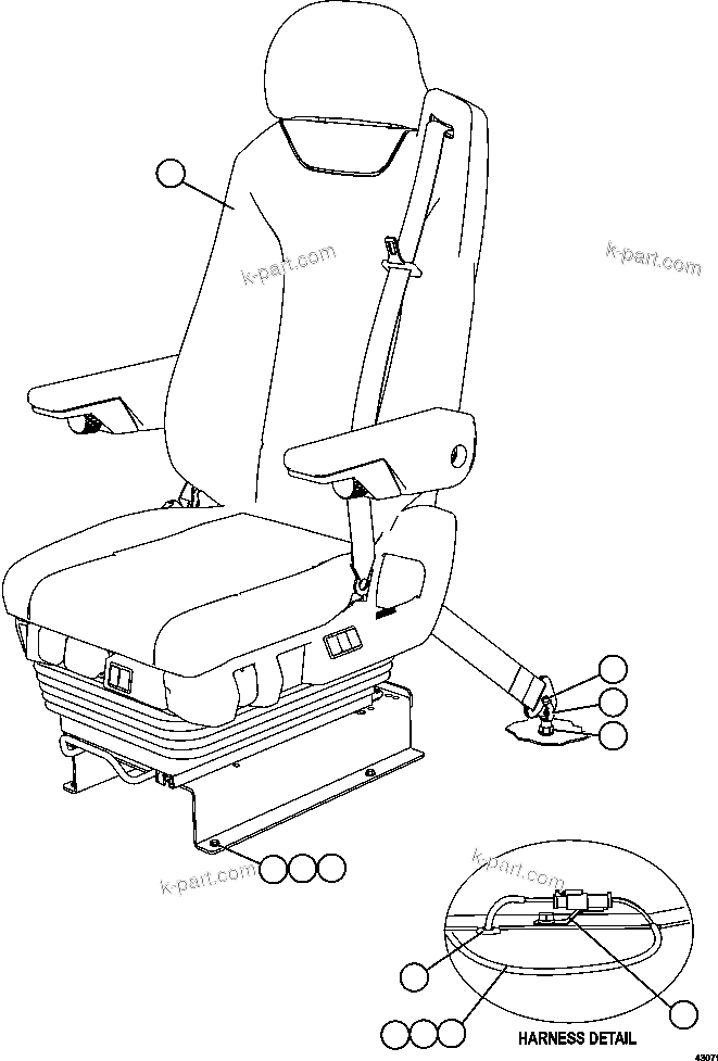 Komatsu parts book diagram for AFE57-HM 830E-1AC S/N A40953  UNITED TACONITE: OPERATOR SEAT INSTALLATION