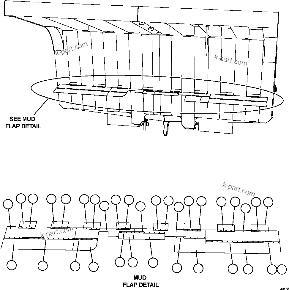 Komatsu parts book diagram for AFE57-HM 830E-1AC S/N A40953  UNITED TACONITE: BODY MUDFLAP INSTALLATION   1/2