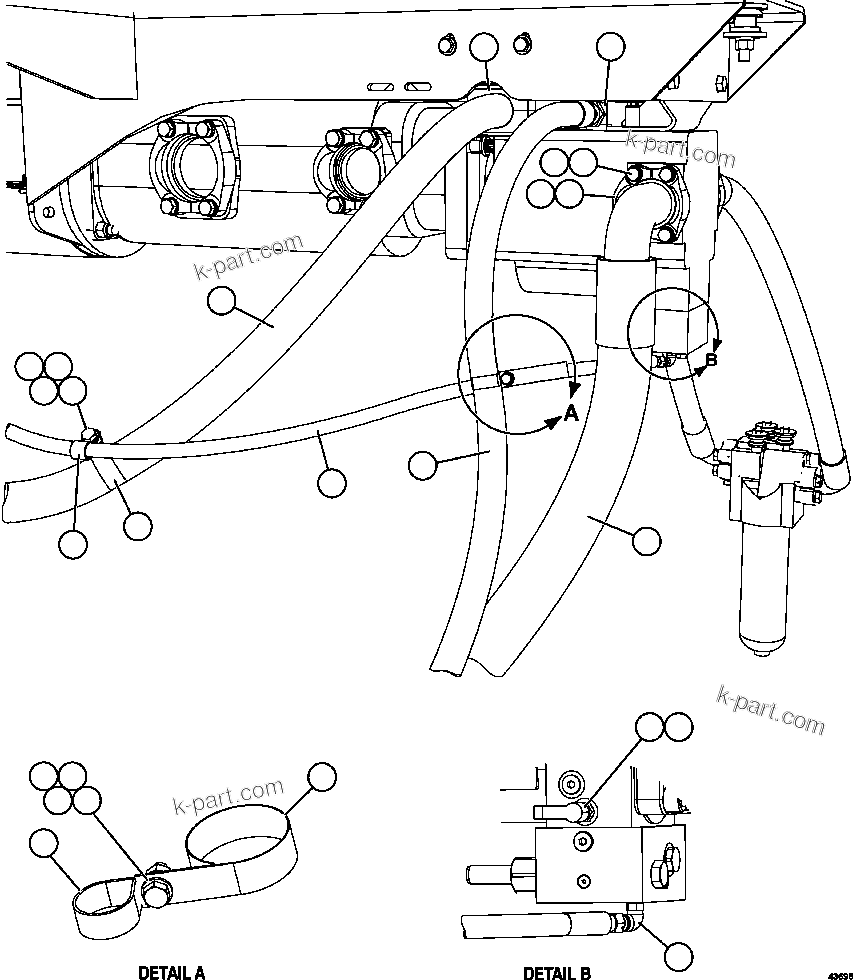 Komatsu parts book diagram for AFE57-HM 830E-1AC S/N A40953  UNITED TACONITE: STEERING PUMP PIPING   1/2