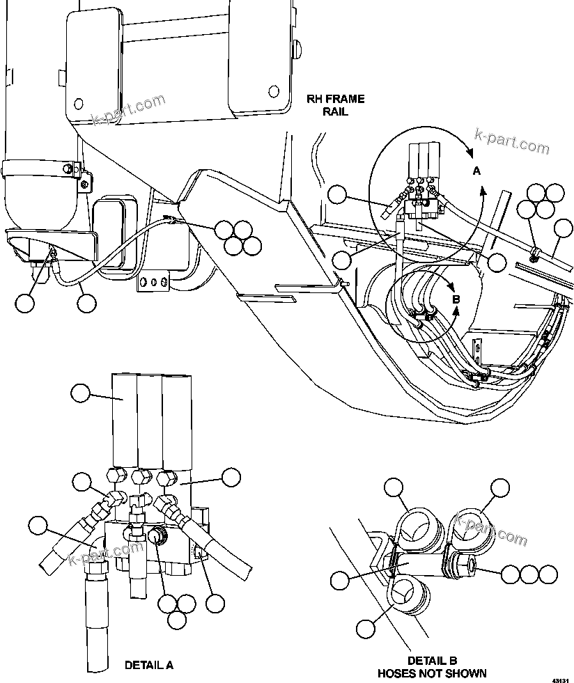Komatsu parts book diagram for AFE57-HM 830E-1AC S/N A40953  UNITED TACONITE: AUTOMATIC LUBRICATION - RH FRAME RAIL PIPING