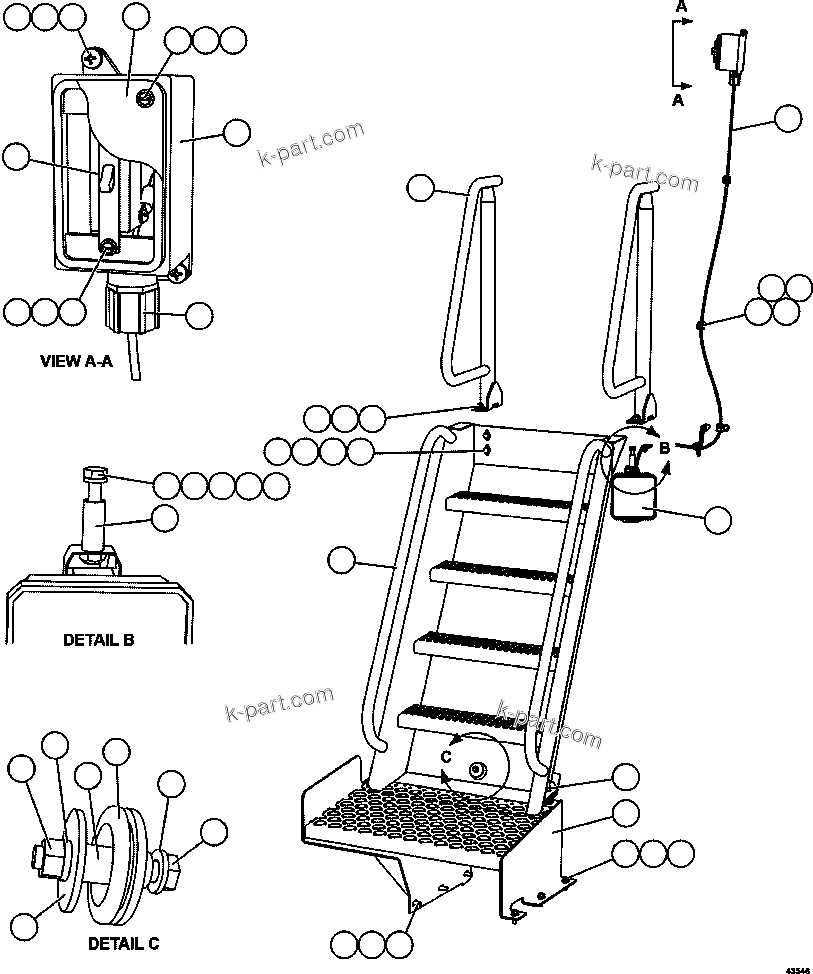 Komatsu parts book diagram for AFE57-HM 830E-1AC S/N A40953  UNITED TACONITE: REAR ACCESS LADDER & LIGHT