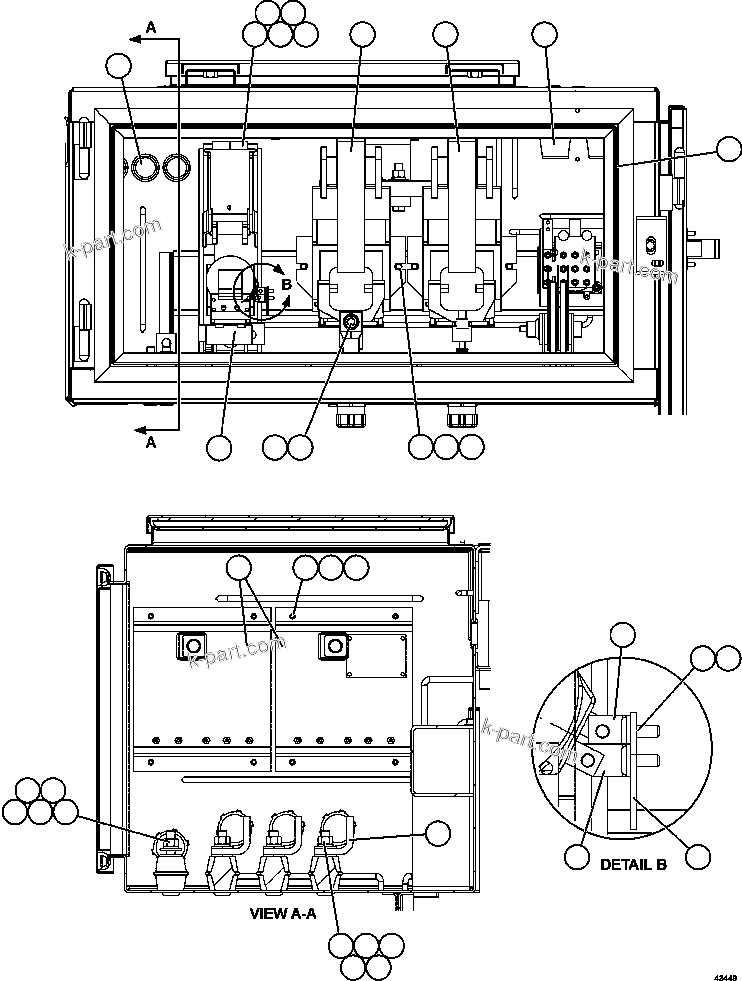 Komatsu parts book diagram for AFE57-HM 830E-1AC S/N A40953  UNITED TACONITE: CONTROL CABINET - CONTACTOR BOX 2/2   58E-43-00021