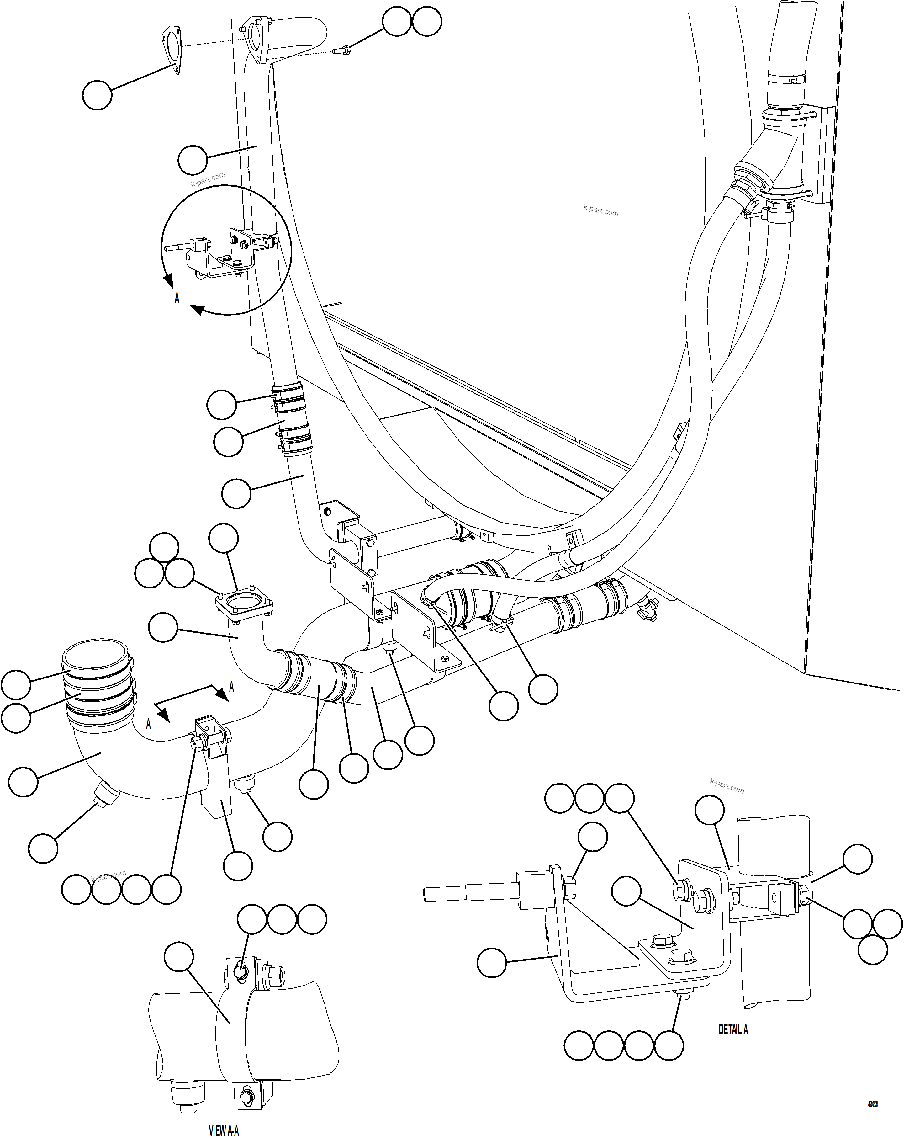 Komatsu parts book diagram for AFE57-HT 830E-1AC S/N A40966, A40987 & A40990 - A40992  SEVERSTAL: COOLING SYSTEM PIPING   2/3