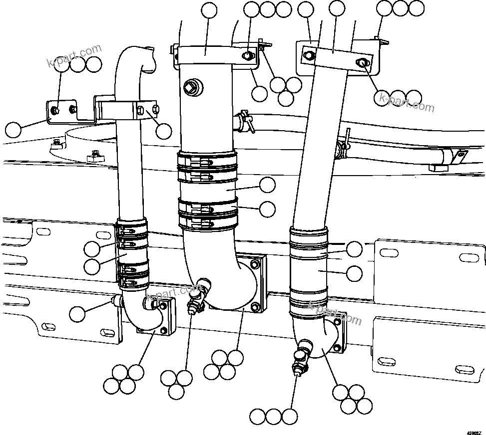 Komatsu parts book diagram for AFE57-HT 830E-1AC S/N A40966, A40987 & A40990 - A40992  SEVERSTAL: COOLING SYSTEM PIPING   3/3