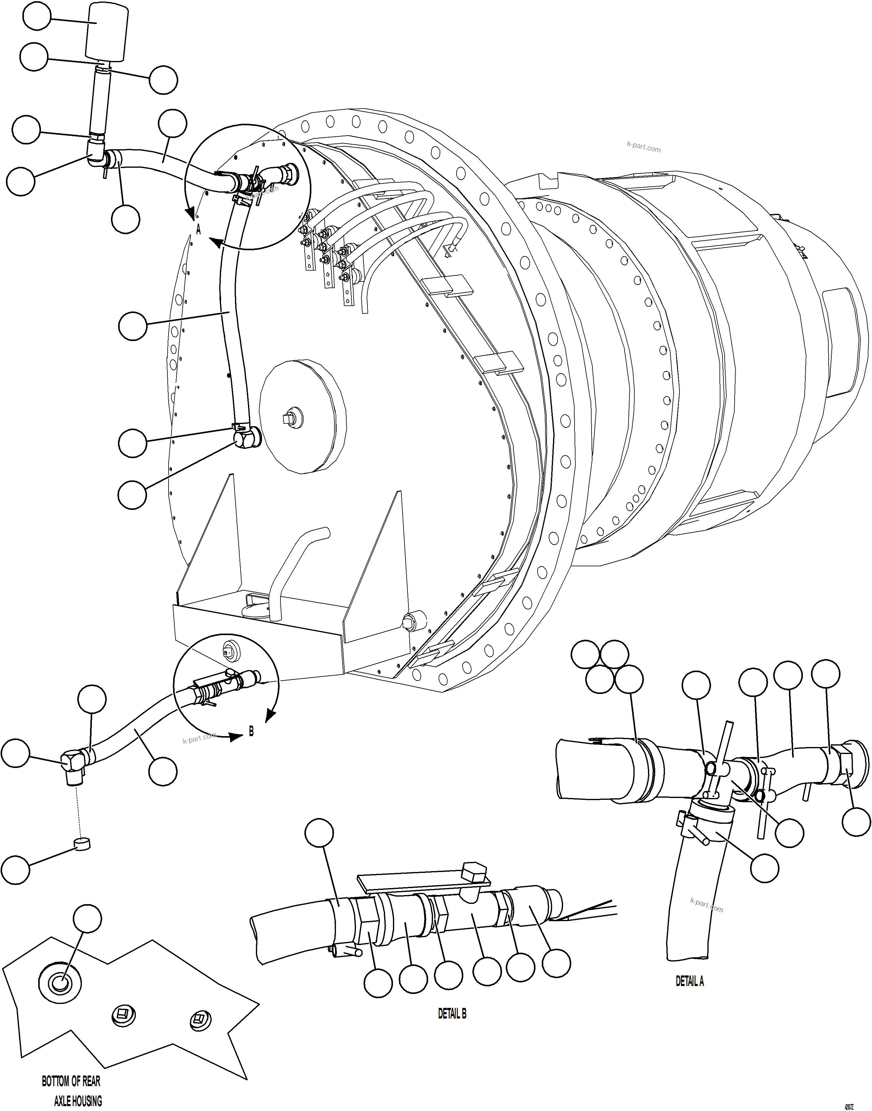 Komatsu parts book diagram for AFE57-HT 830E-1AC S/N A40966, A40987 & A40990 - A40992  SEVERSTAL: WHEEL MOTOR PIPING