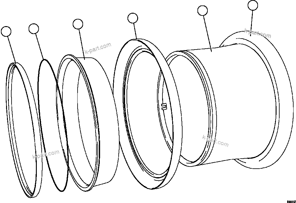 Komatsu parts book diagram for AFE57-HT 830E-1AC S/N A40966, A40987 & A40990 - A40992  SEVERSTAL: RIM ASSEMBLY