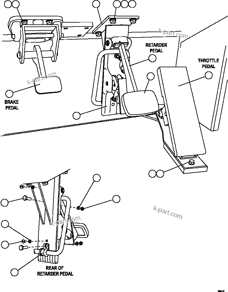 Komatsu parts book diagram for AFE57-HT 830E-1AC S/N A40966, A40987 & A40990 - A40992  SEVERSTAL: PEDAL INSTALLATION