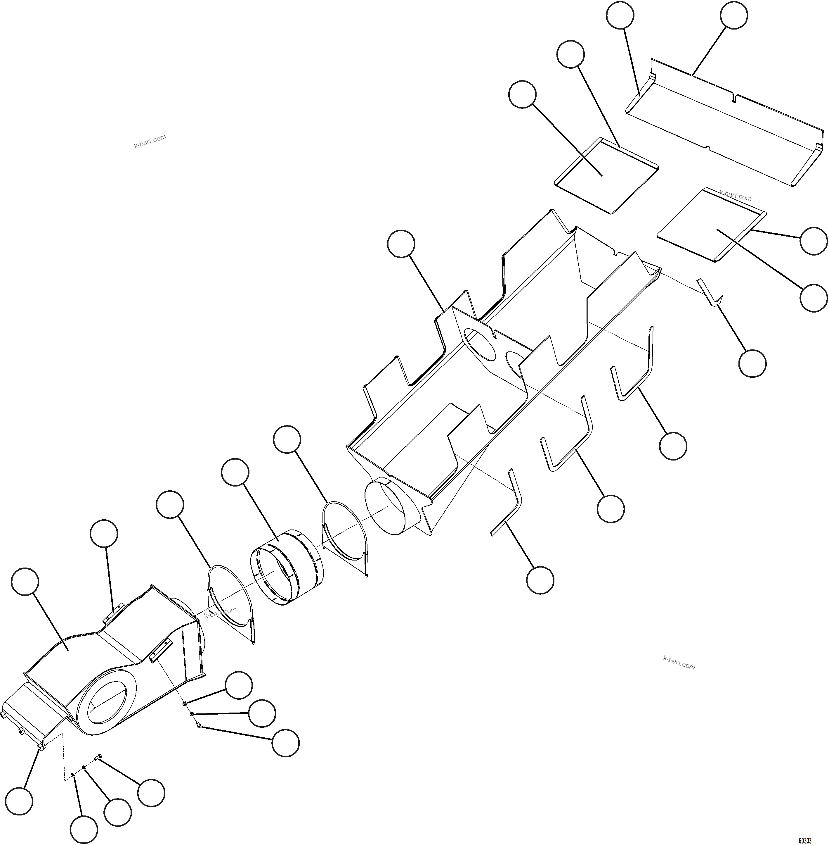 Komatsu parts book diagram for AFE57-HT 830E-1AC S/N A40966, A40987 & A40990 - A40992  SEVERSTAL: BODY HEAT PAN INSTALLATION