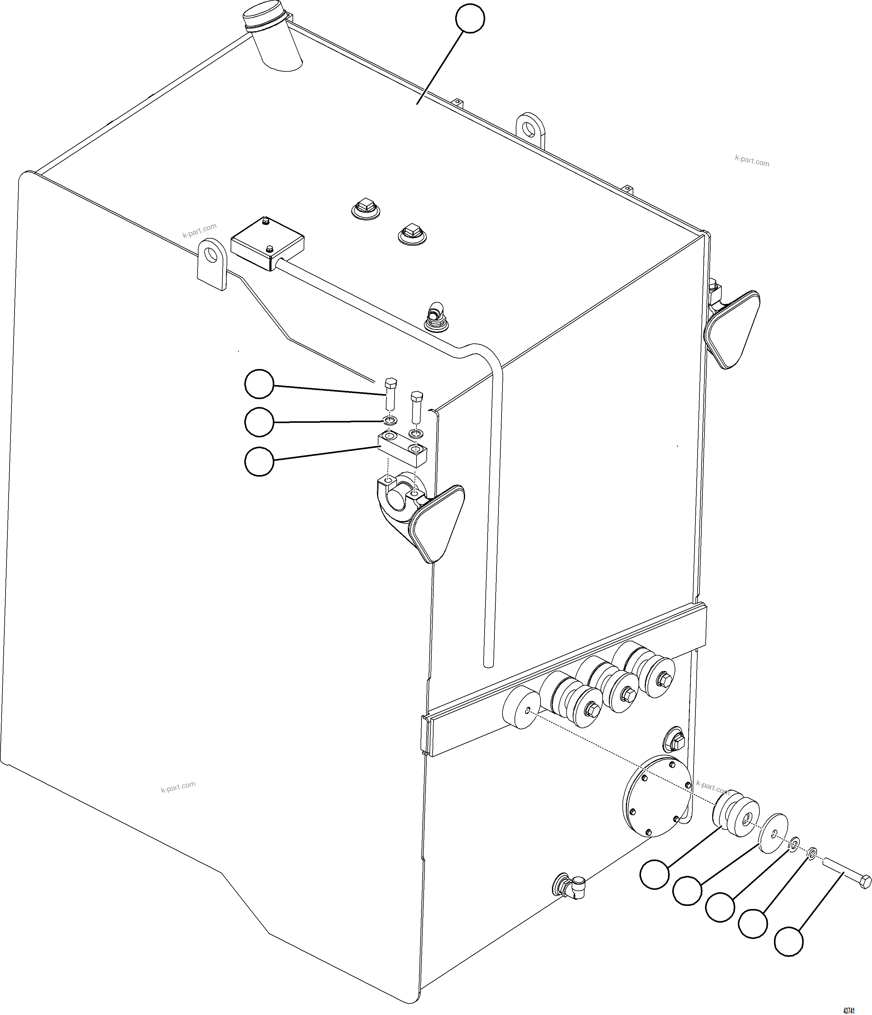 Komatsu parts book diagram for AFE57-HT 830E-1AC S/N A40966, A40987 & A40990 - A40992  SEVERSTAL: FUEL TANK INSTALLATION