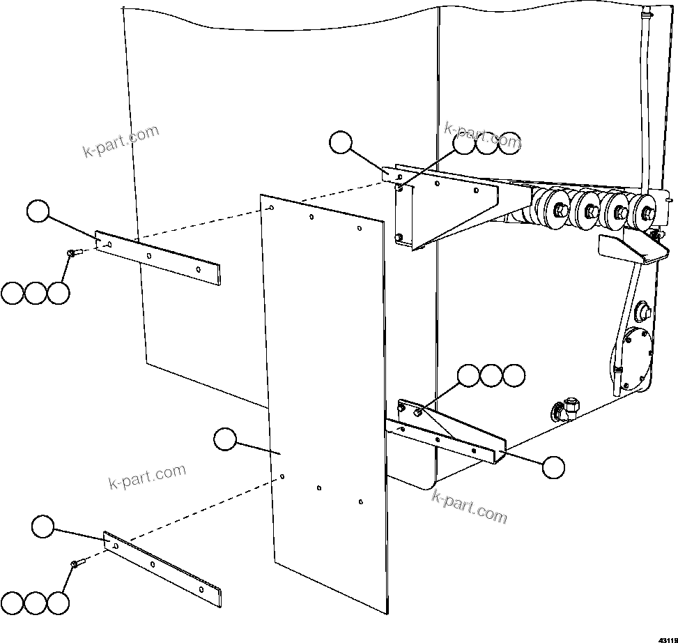Komatsu parts book diagram for AFE57-HT 830E-1AC S/N A40966, A40987 & A40990 - A40992  SEVERSTAL: FUEL TANK MUD FLAP