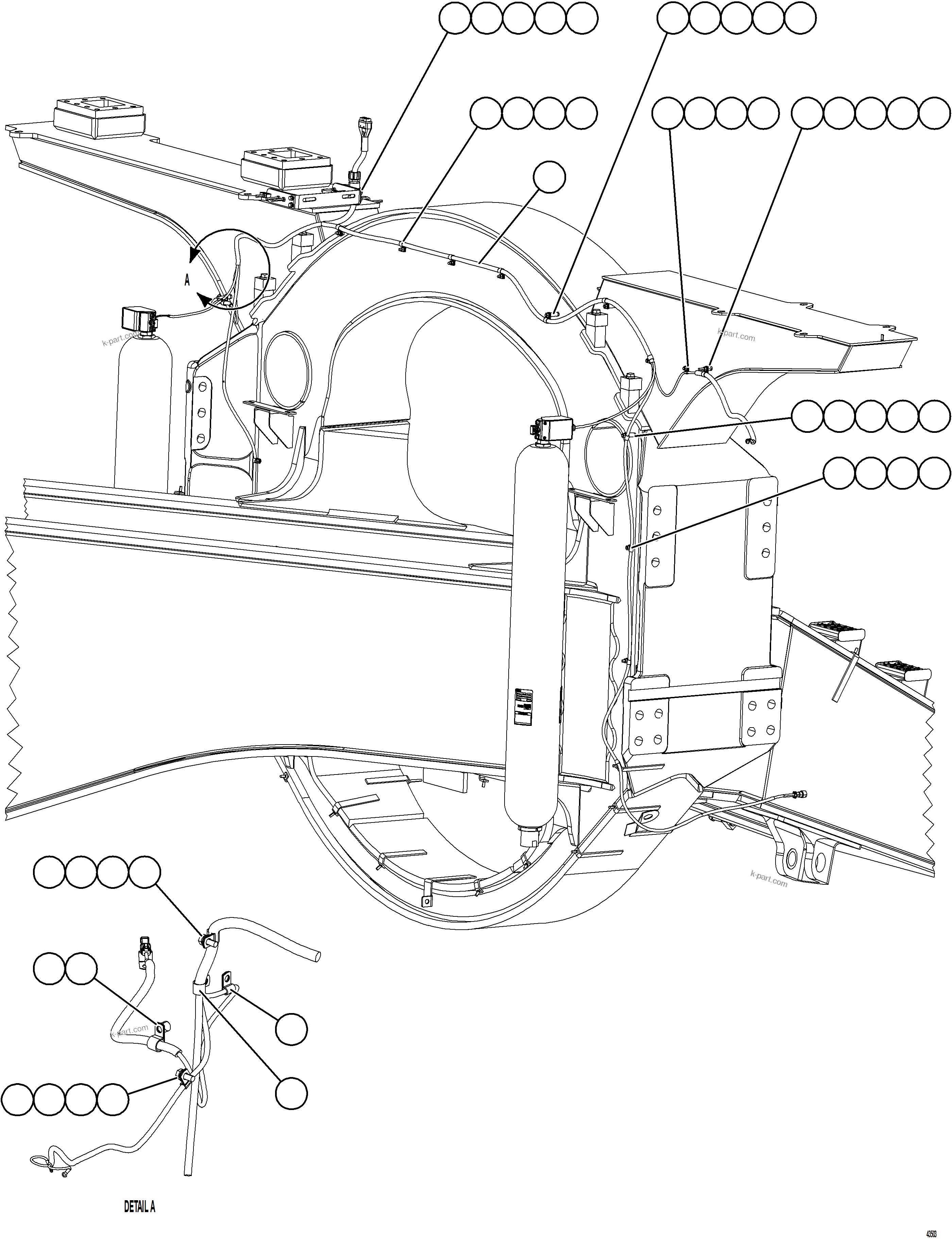 Komatsu parts book diagram for AFE57-HT 830E-1AC S/N A40966, A40987 & A40990 - A40992  SEVERSTAL: FRONT FRAME RAIL WIRING