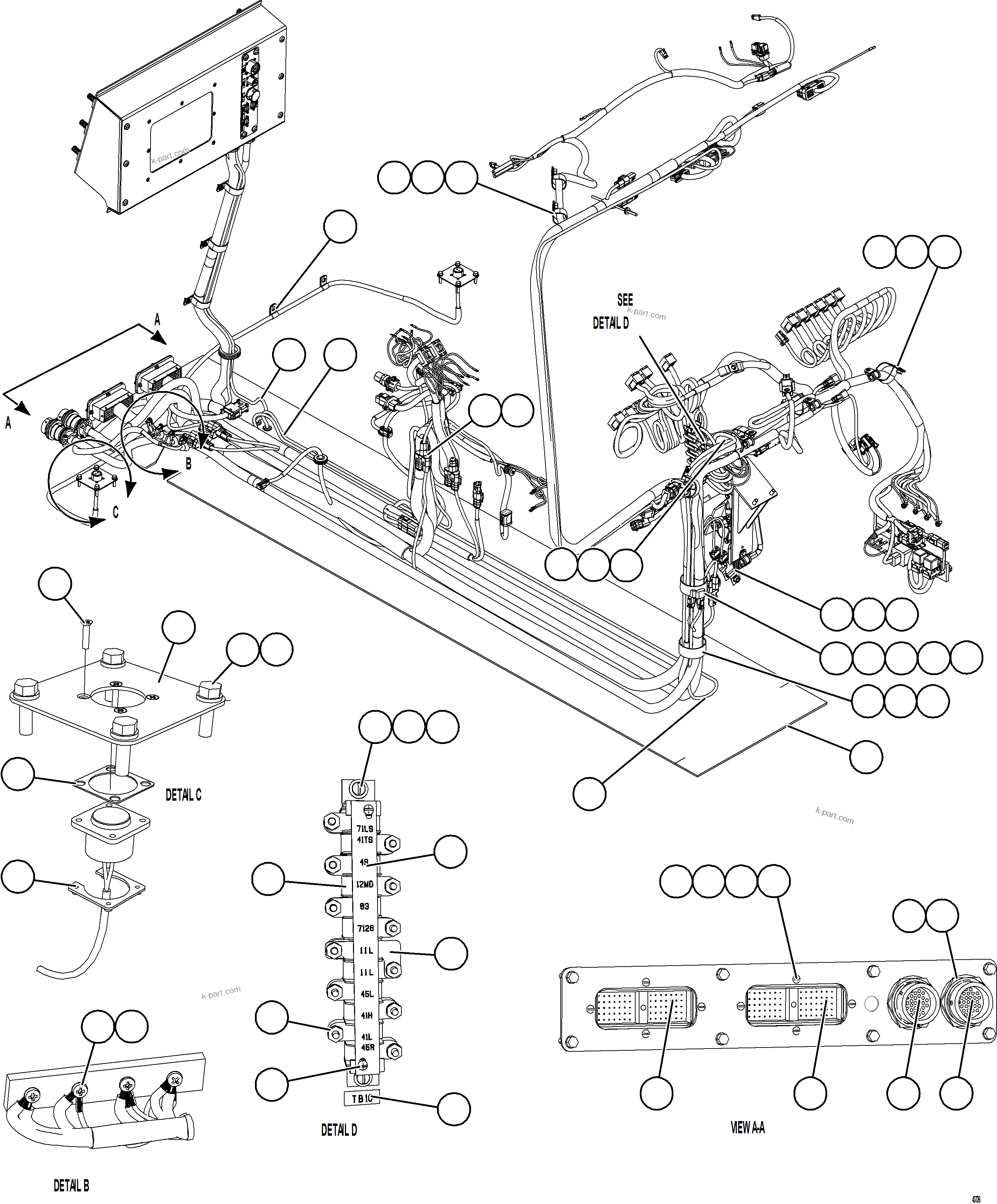 Komatsu parts book diagram for AFE57-HT 830E-1AC S/N A40966, A40987 & A40990 - A40992  SEVERSTAL: CAB WIRING