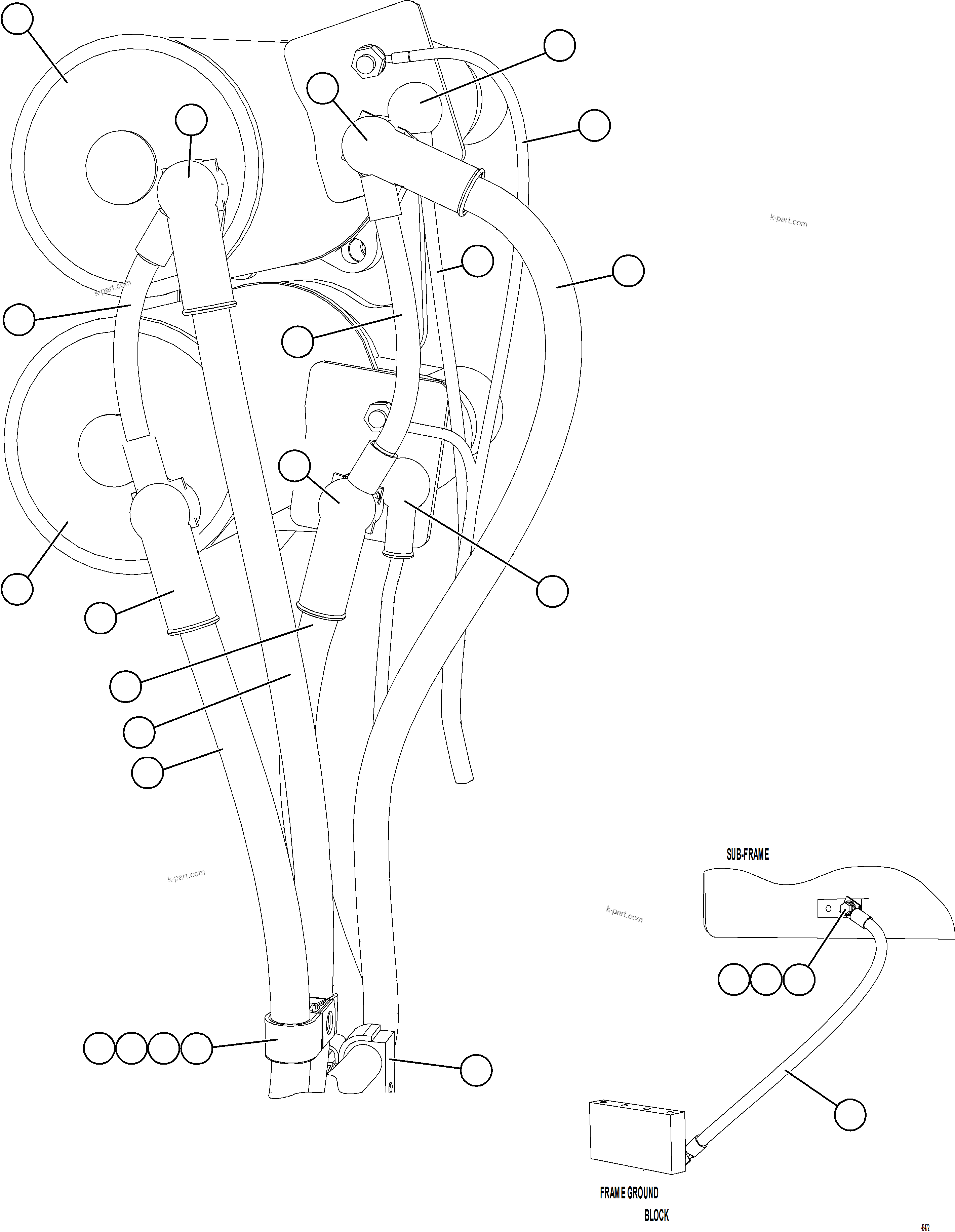 Komatsu parts book diagram for AFE57-HT 830E-1AC S/N A40966, A40987 & A40990 - A40992  SEVERSTAL: STARTING SYSTEM WIRING    1/4