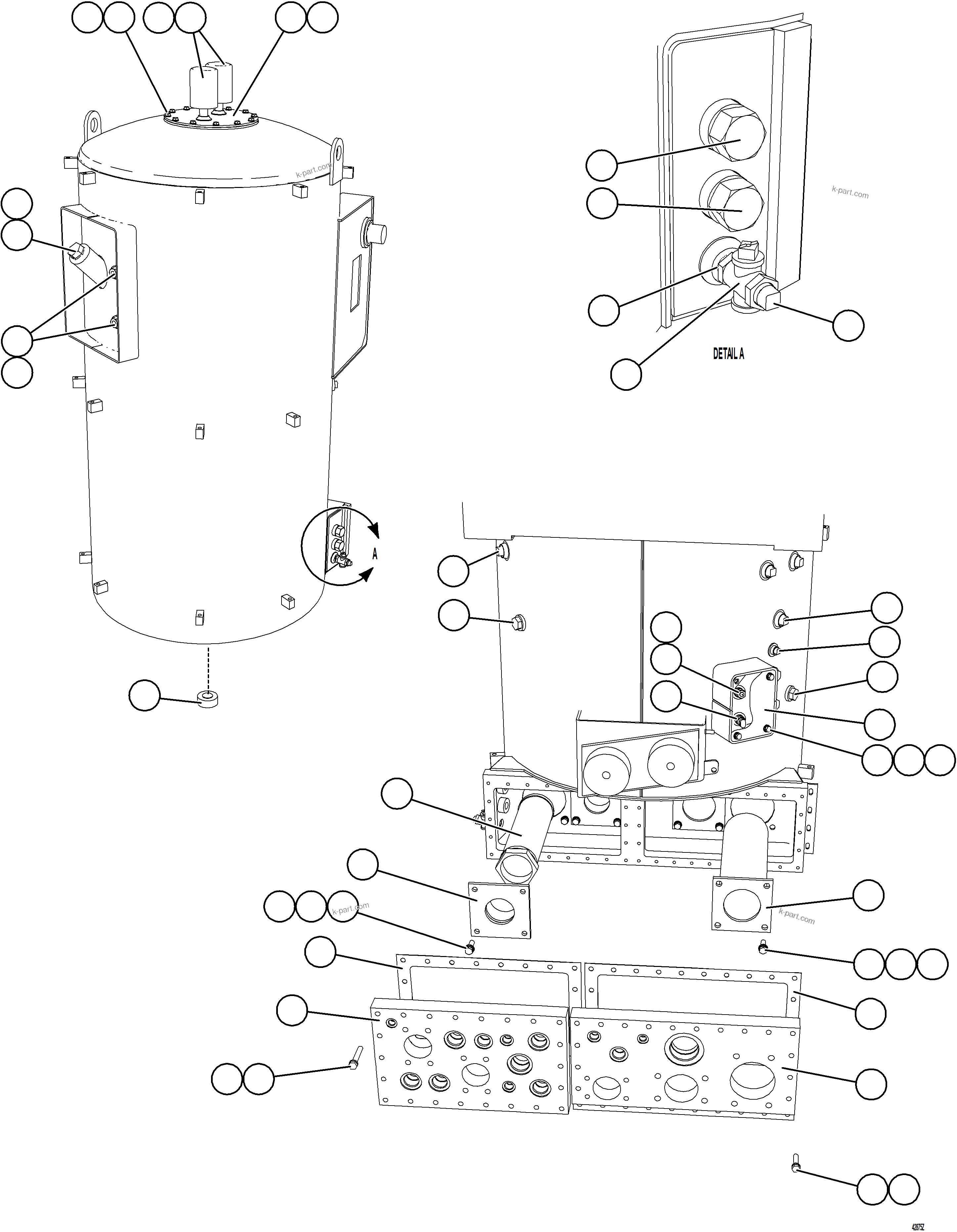 Komatsu parts book diagram for AFE57-HT 830E-1AC S/N A40966, A40987 & A40990 - A40992  SEVERSTAL: HYDRAULIC TANK ASSEMBLY
