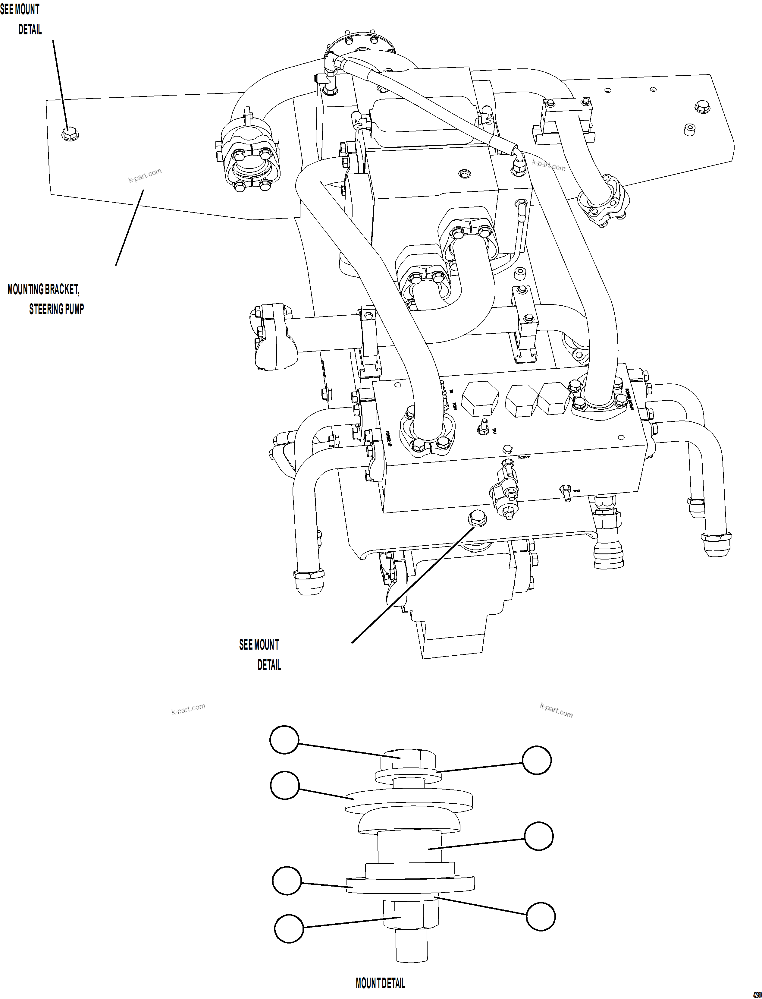 Komatsu parts book diagram for AFE57-HT 830E-1AC S/N A40966, A40987 & A40990 - A40992  SEVERSTAL: PUMP MODULE INSTALLATION