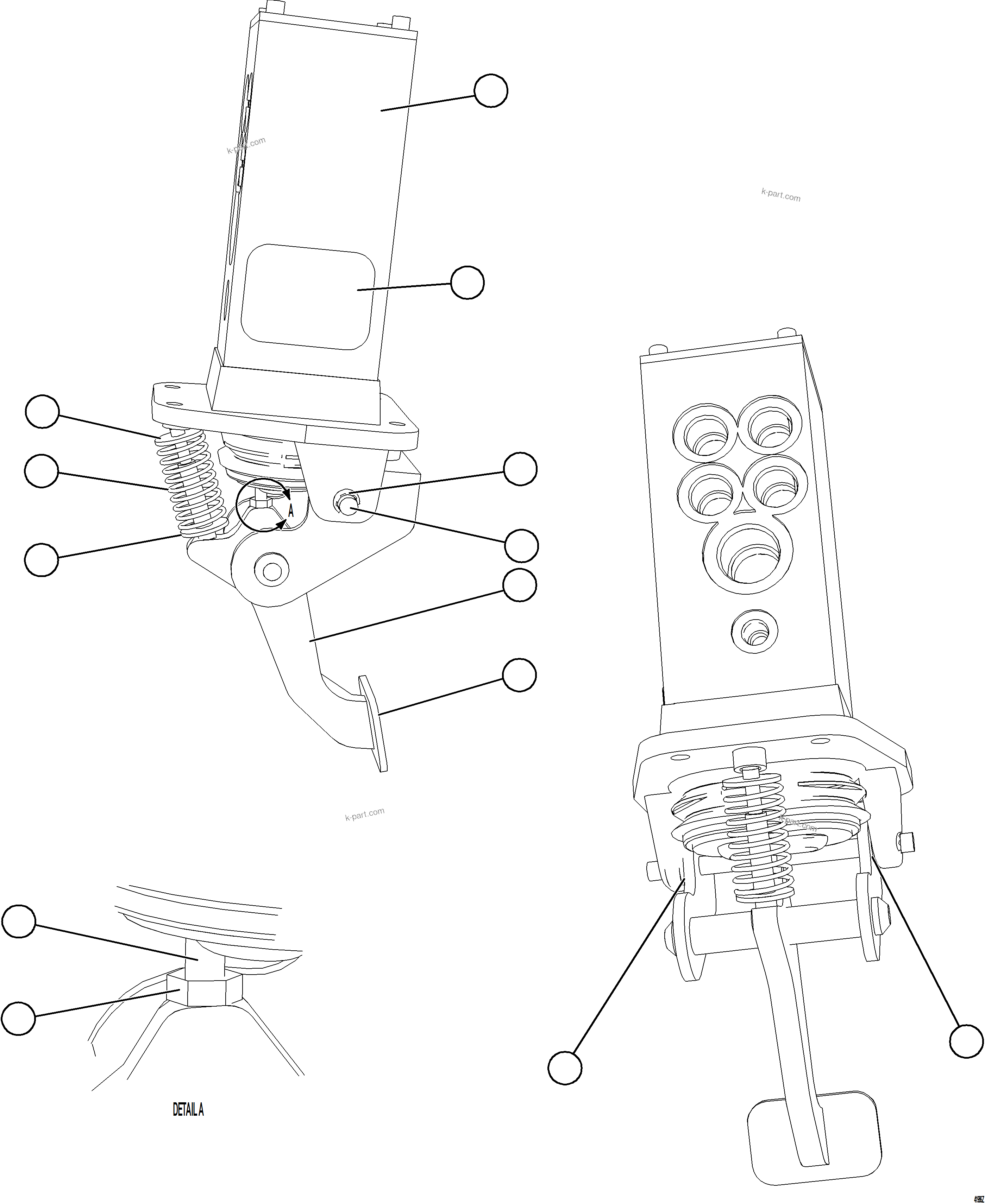 Komatsu parts book diagram for AFE57-HT 830E-1AC S/N A40966, A40987 & A40990 - A40992  SEVERSTAL: BRAKE VALVE PEDAL ASSEMBLY   58E-61-00110