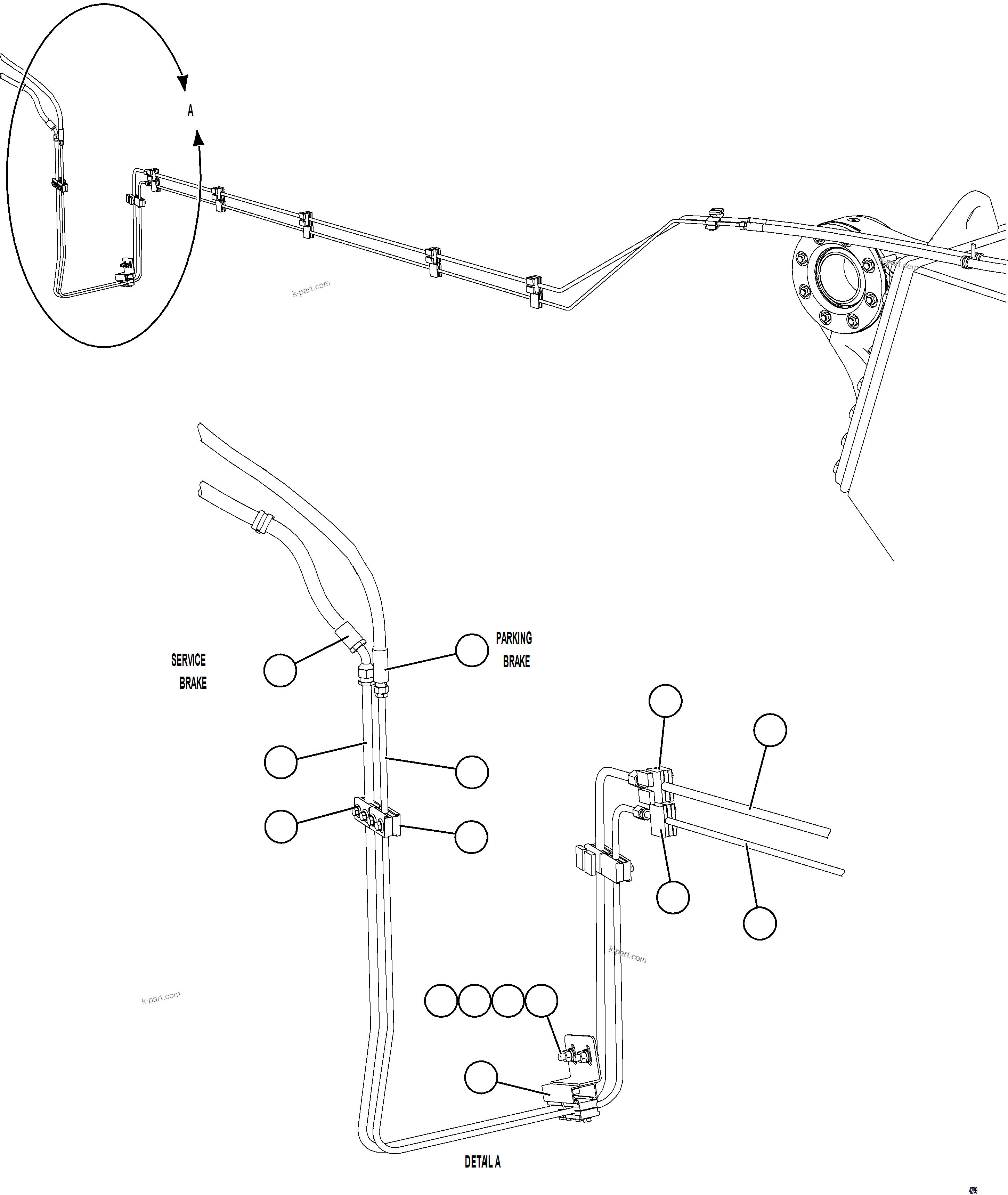 Komatsu parts book diagram for AFE57-HT 830E-1AC S/N A40966, A40987 & A40990 - A40992  SEVERSTAL: REAR BRAKE PIPING   1/3