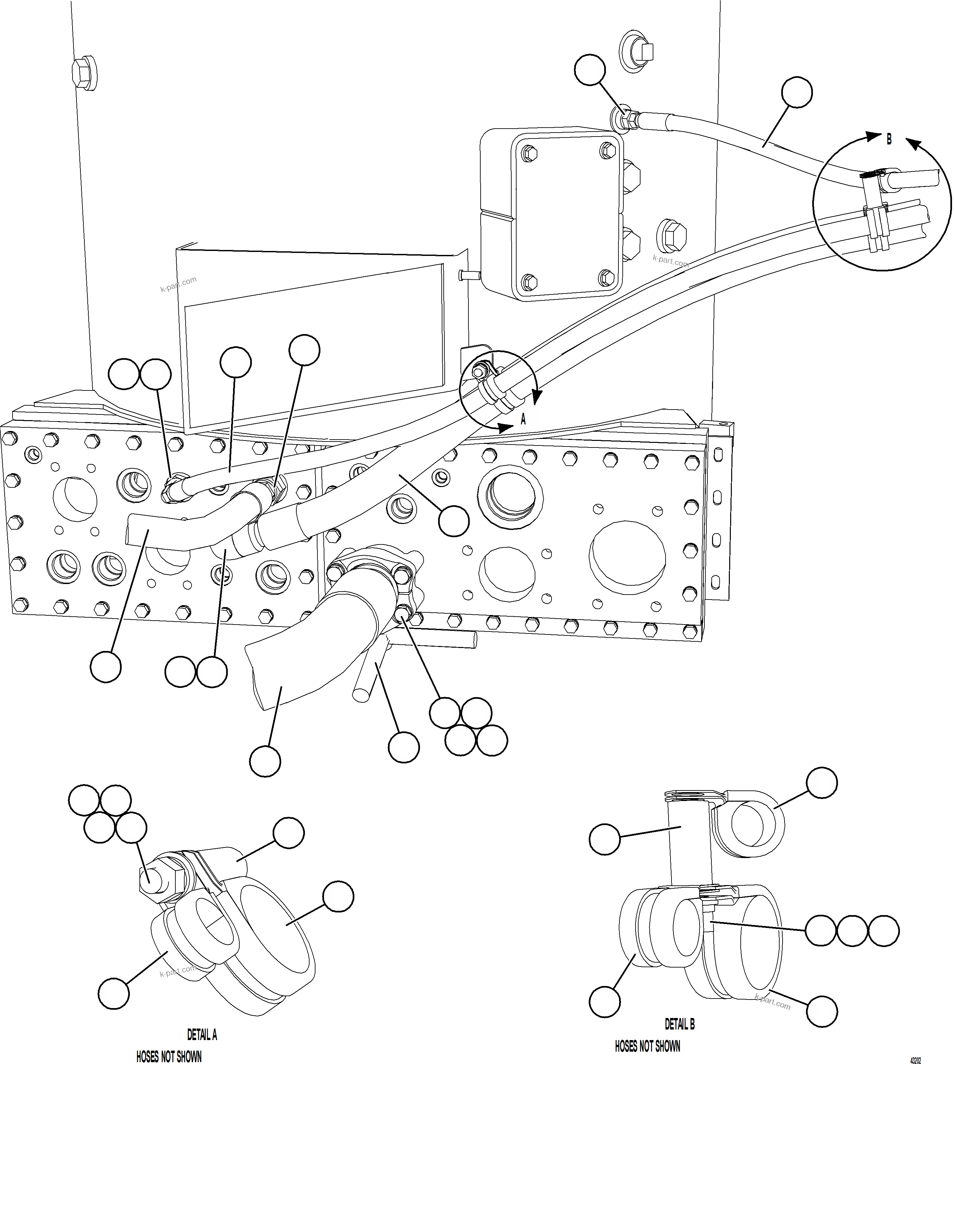 Komatsu parts book diagram for AFE57-HT 830E-1AC S/N A40966, A40987 & A40990 - A40992  SEVERSTAL: STEERING PIPING