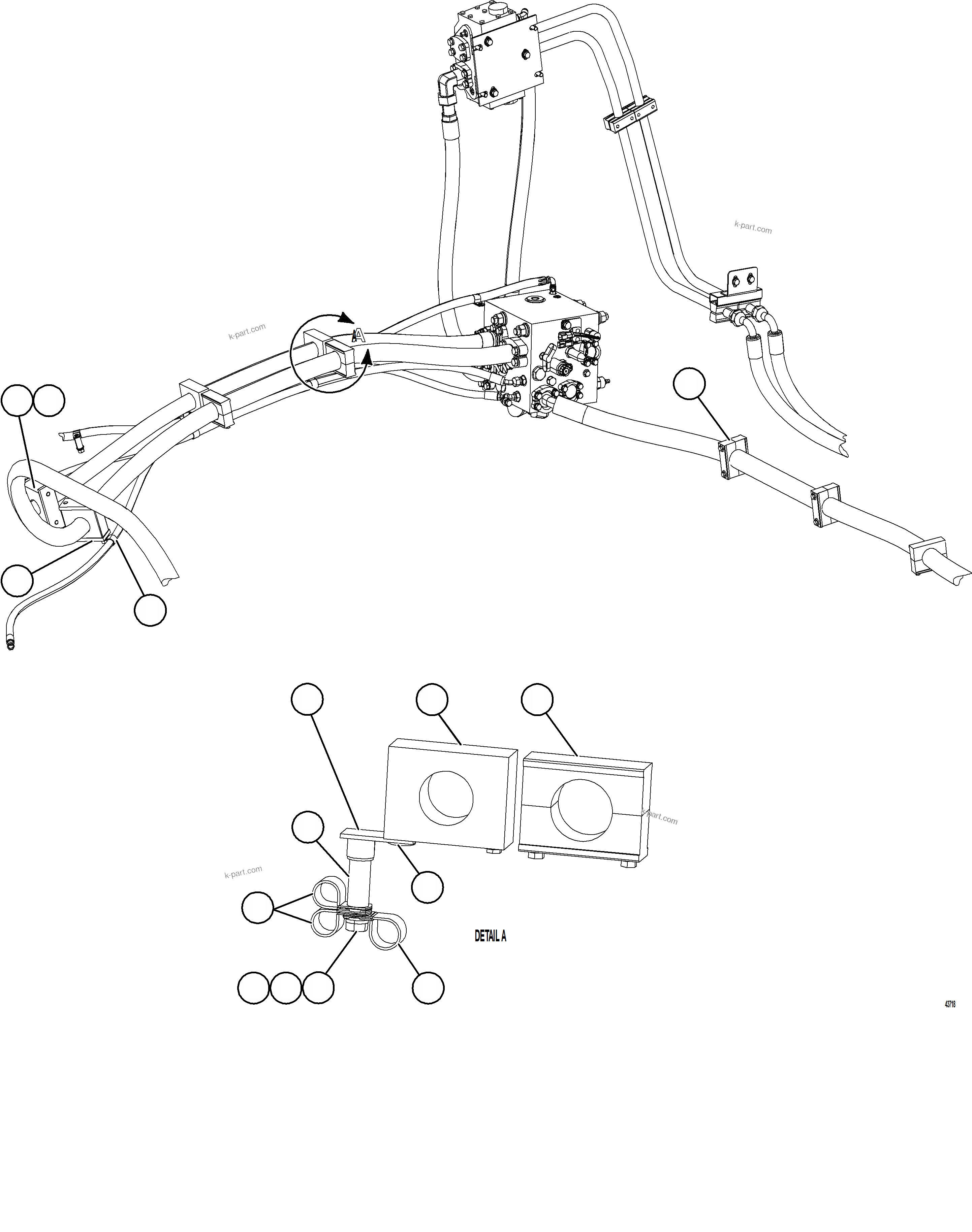 Komatsu parts book diagram for AFE57-HT 830E-1AC S/N A40966, A40987 & A40990 - A40992  SEVERSTAL: BLEEDDOWN MANIFOLD PIPING  1/4
