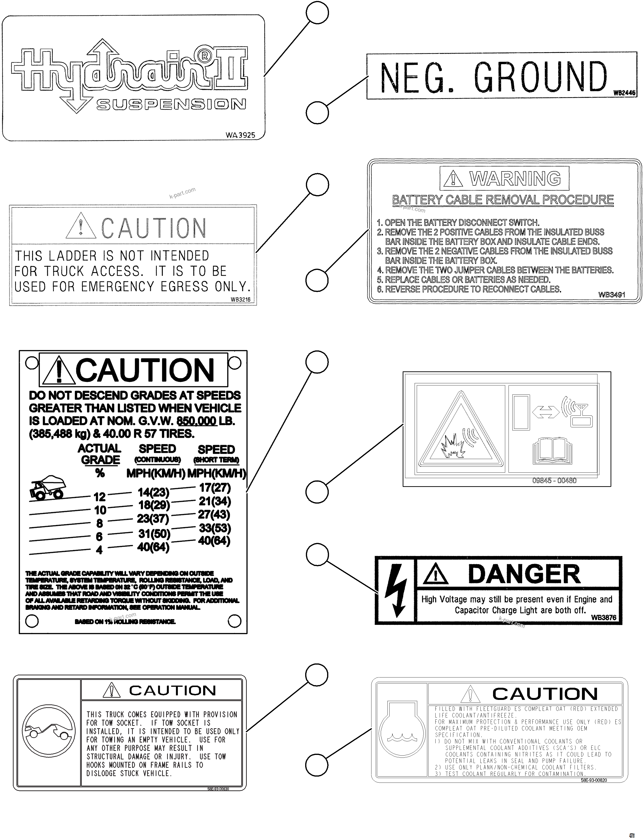 Komatsu parts book diagram for AFE57-JJ 830E-1AC S/N A41035 COLOWYO: DECALS & WARNINGS    4/5