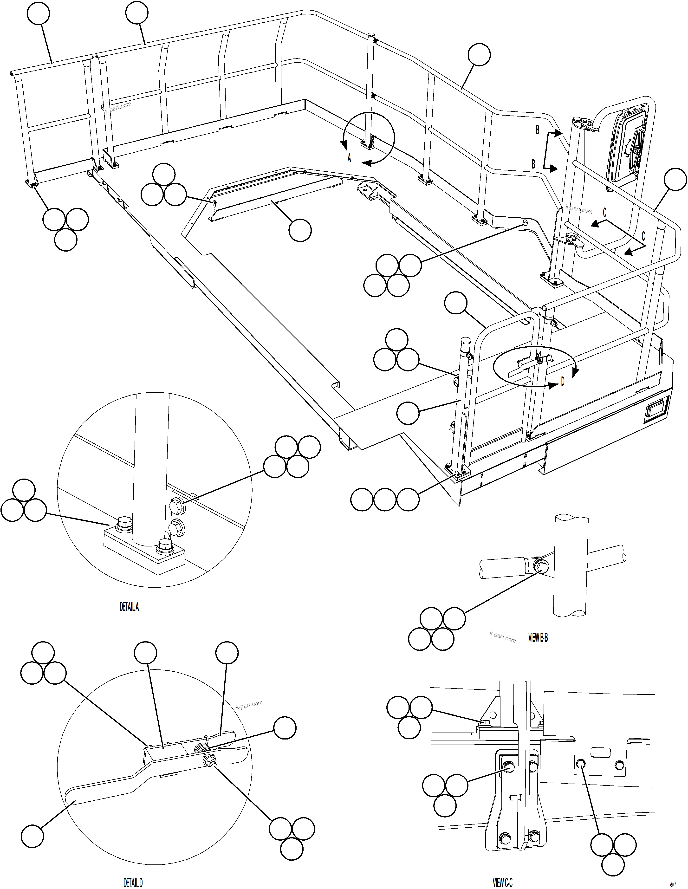 Komatsu parts book diagram for AFE57-JJ 830E-1AC S/N A41035 COLOWYO: LH DECK HANDRAILS