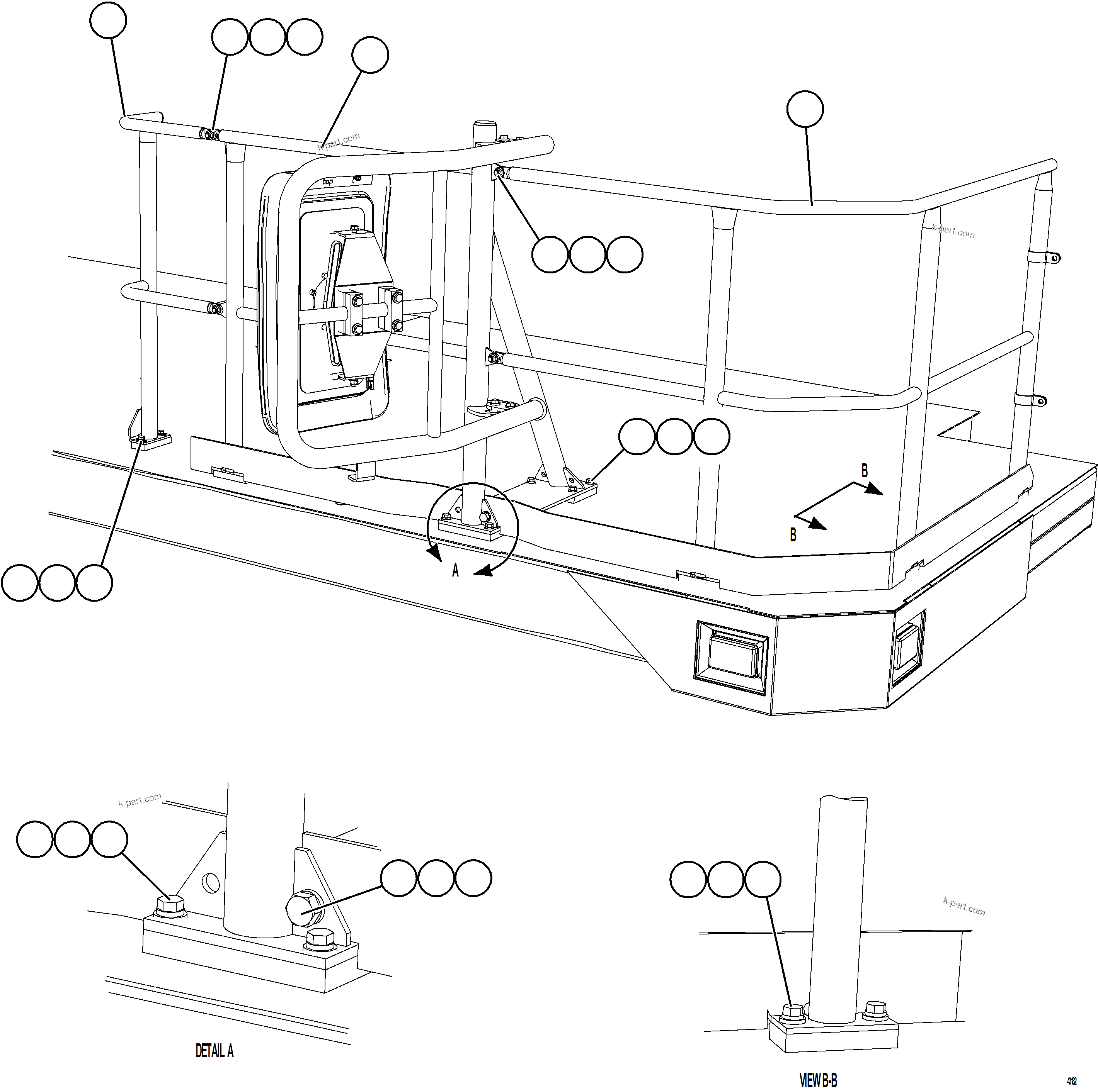 Komatsu parts book diagram for AFE57-JJ 830E-1AC S/N A41035 COLOWYO: RH DECK HANDRAILS