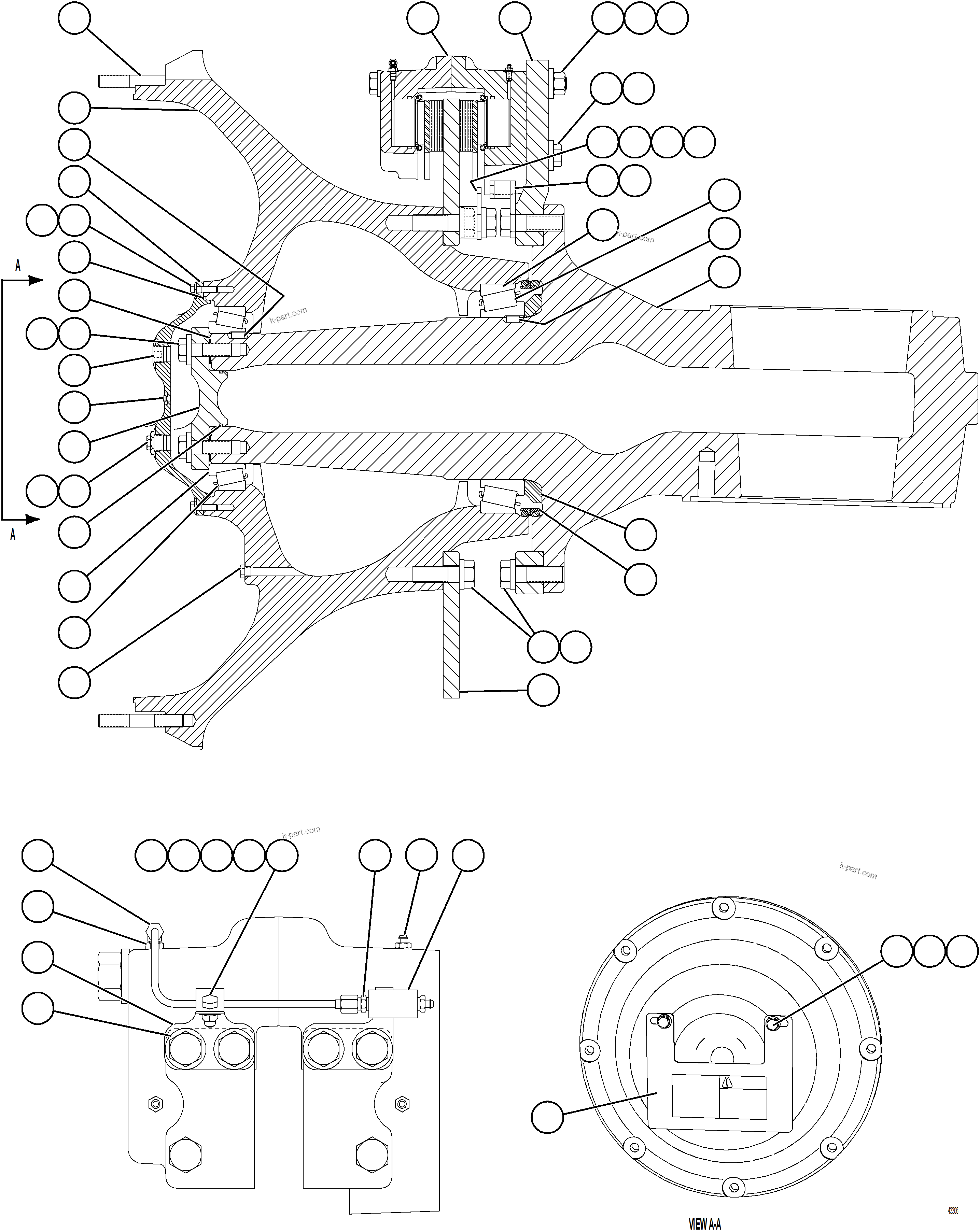 Komatsu parts book diagram for AFE57-JJ 830E-1AC S/N A41035 COLOWYO: SPINDLE, HUB & BRAKE ASSEMBLY