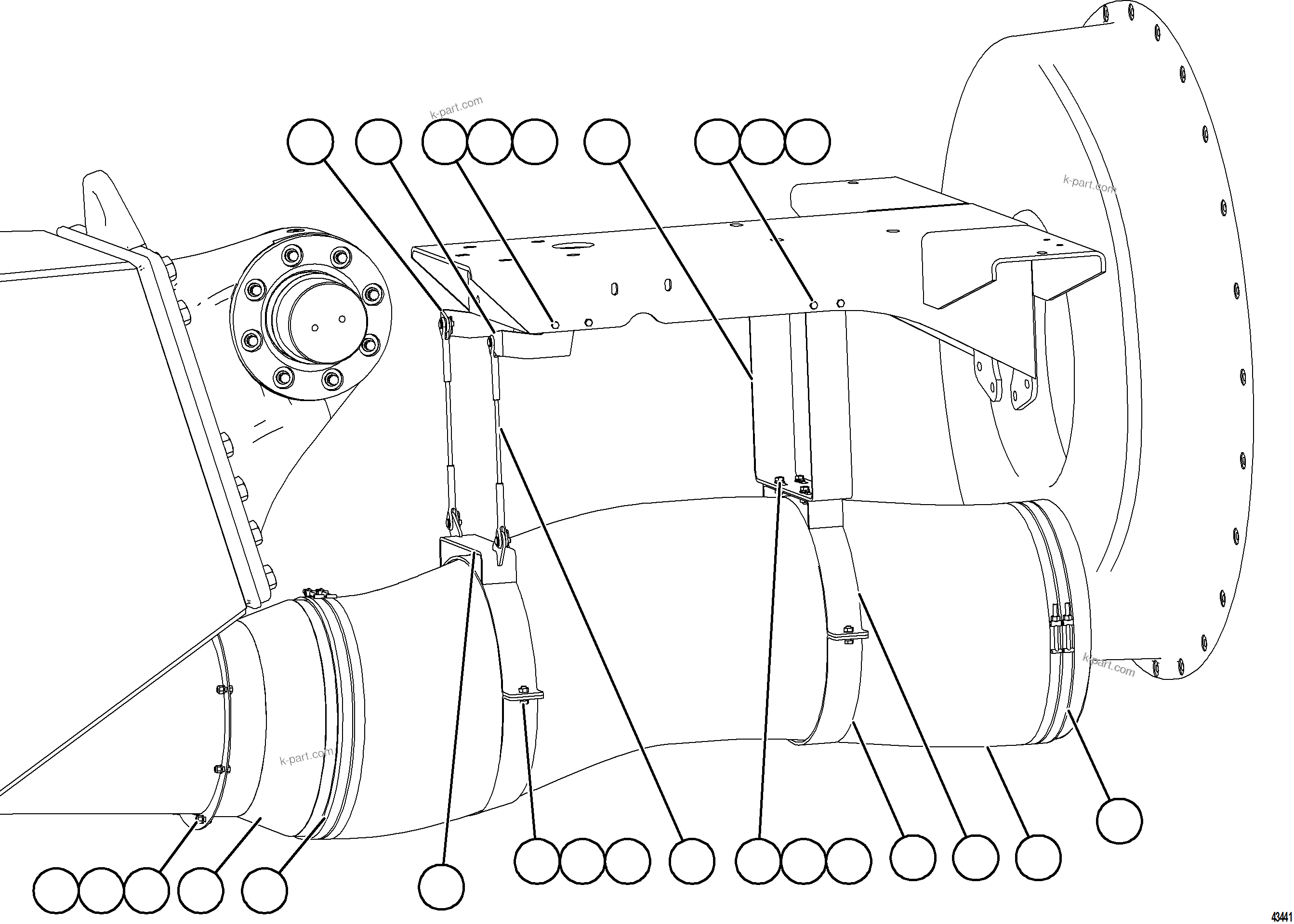 Komatsu parts book diagram for AFE57-JJ 830E-1AC S/N A41035 COLOWYO: DRIVE AXLE BLOWER HOSE