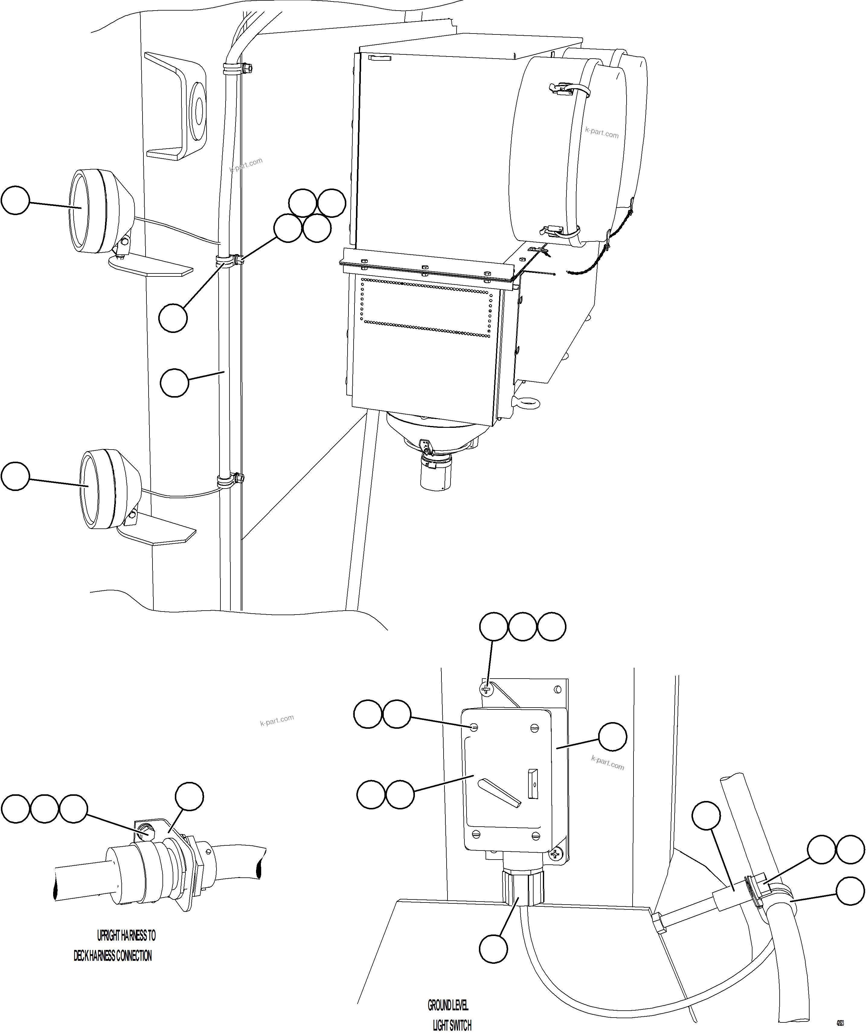 Komatsu parts book diagram for AFE57-JJ 830E-1AC S/N A41035 COLOWYO: LH UPRIGHT SERVICE LIGHTS