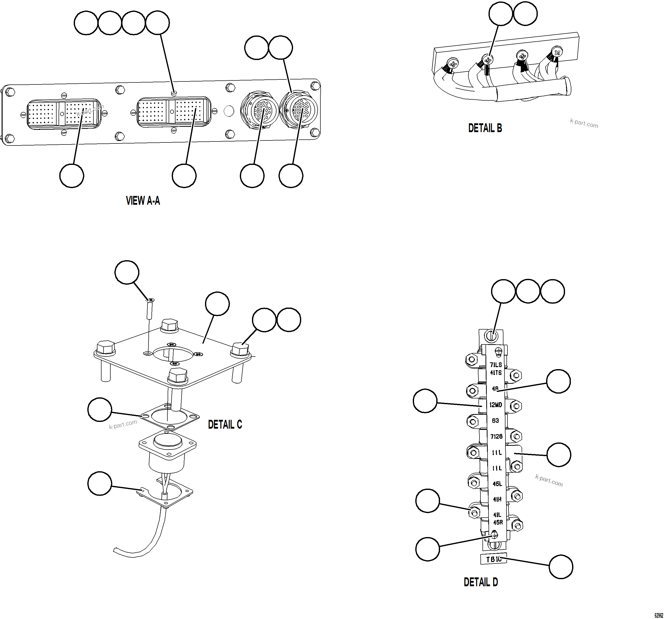 Komatsu parts book diagram for AFE57-JJ 830E-1AC S/N A41035 COLOWYO: INTERNAL CAB WIRING    2/2