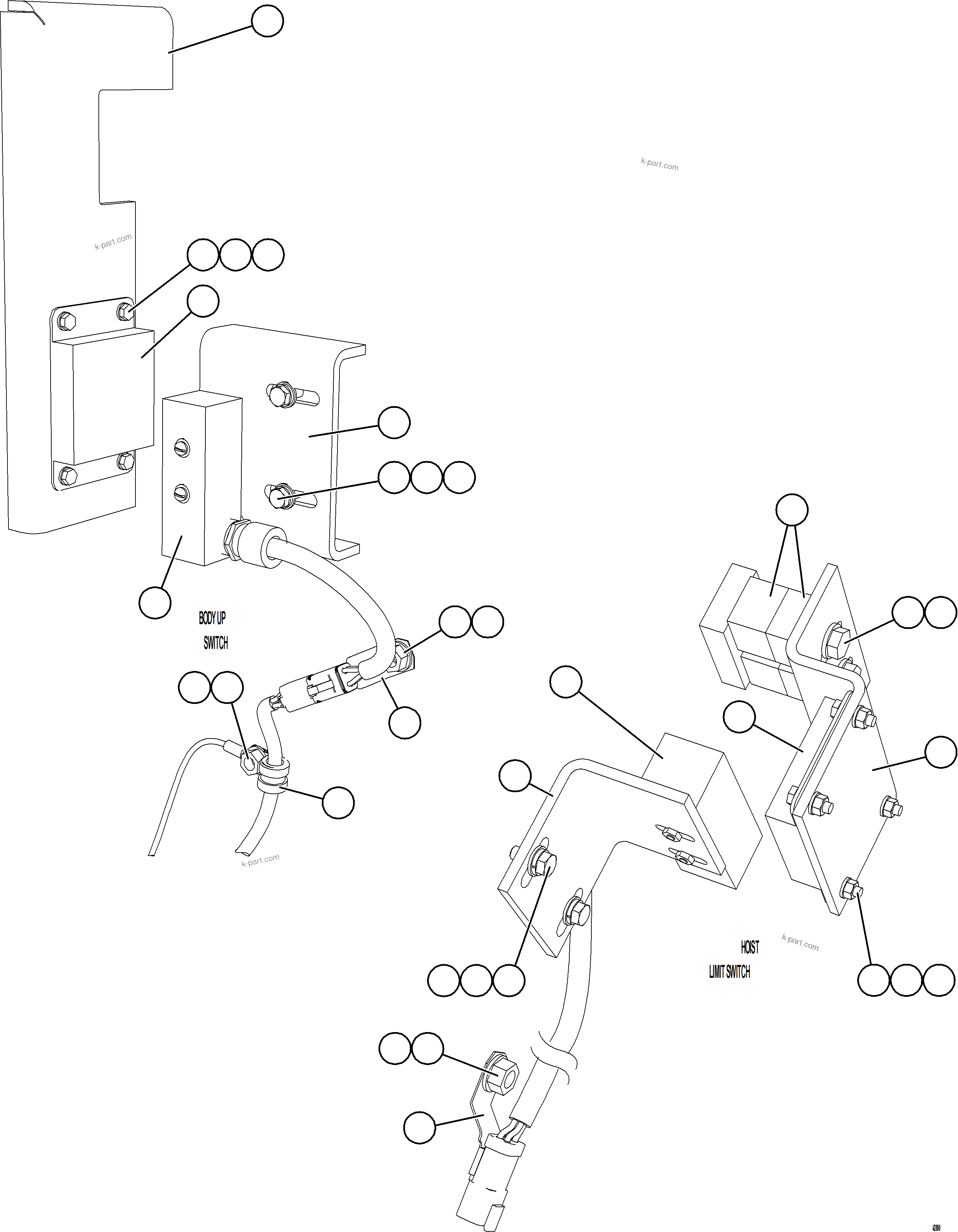 Komatsu parts book diagram for AFE57-JJ 830E-1AC S/N A41035 COLOWYO: HOIST LIMIT/BODY-UP SWITCHES